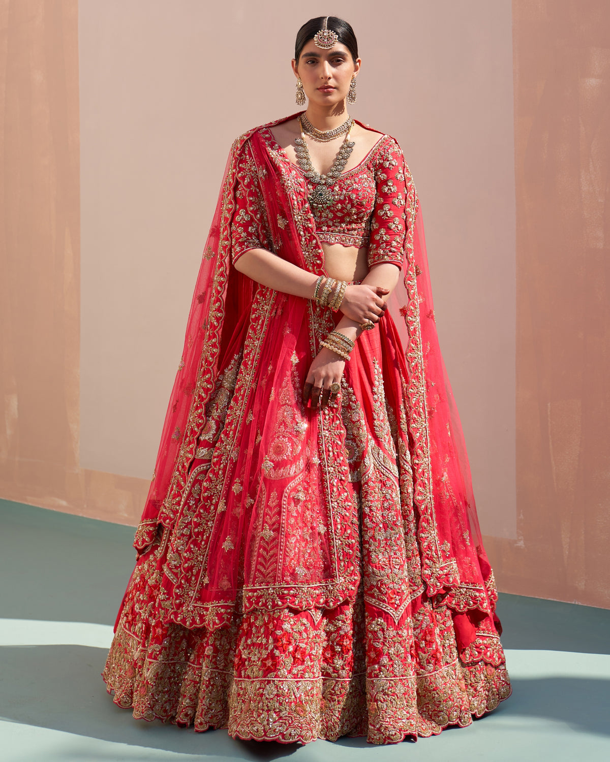 Riva Red Double Dupatta Lehenga Set