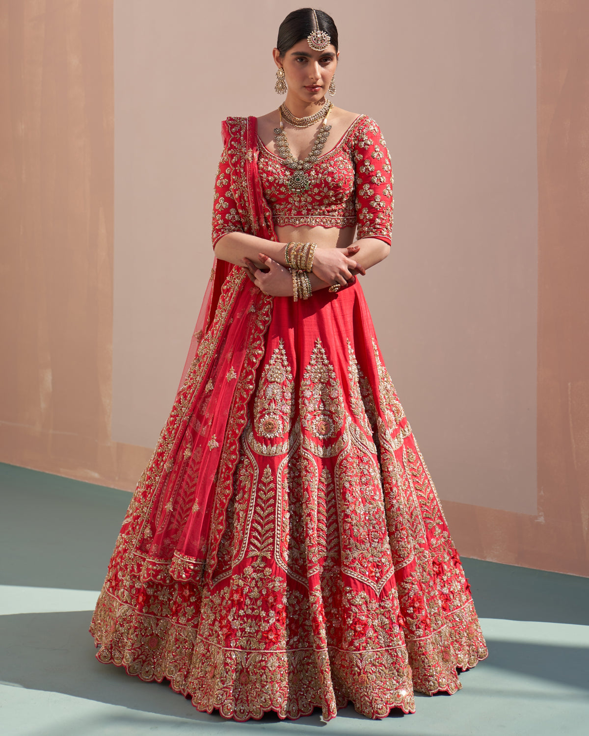 Riva Red Double Dupatta Lehenga Set