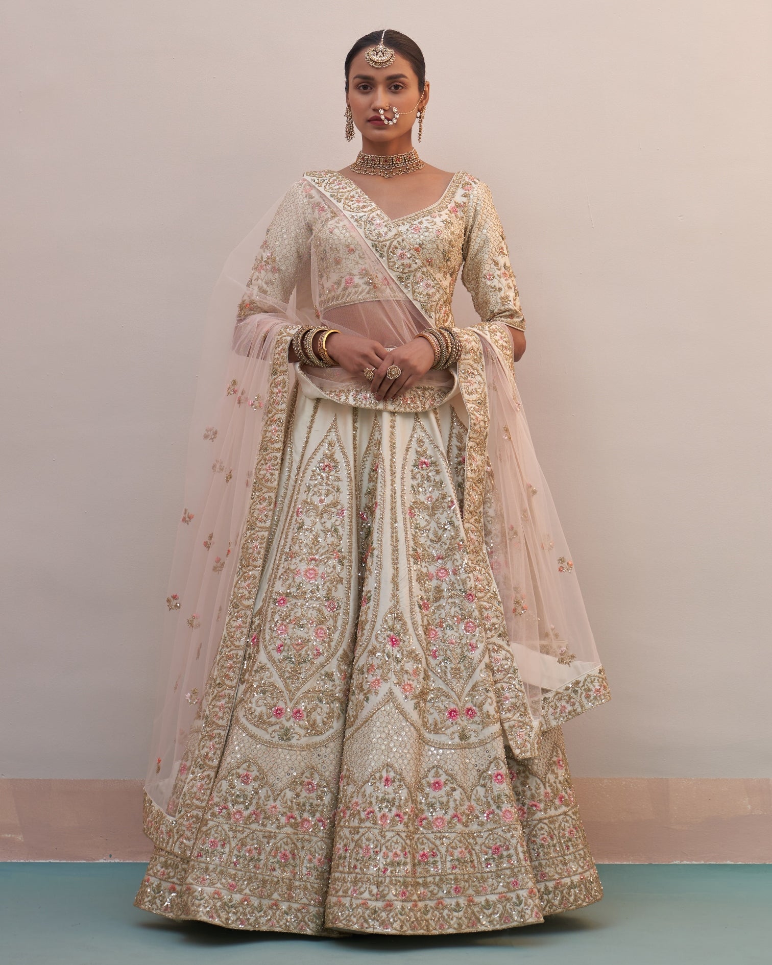 Hiya Ivory Double Dupatta Lehenga Set