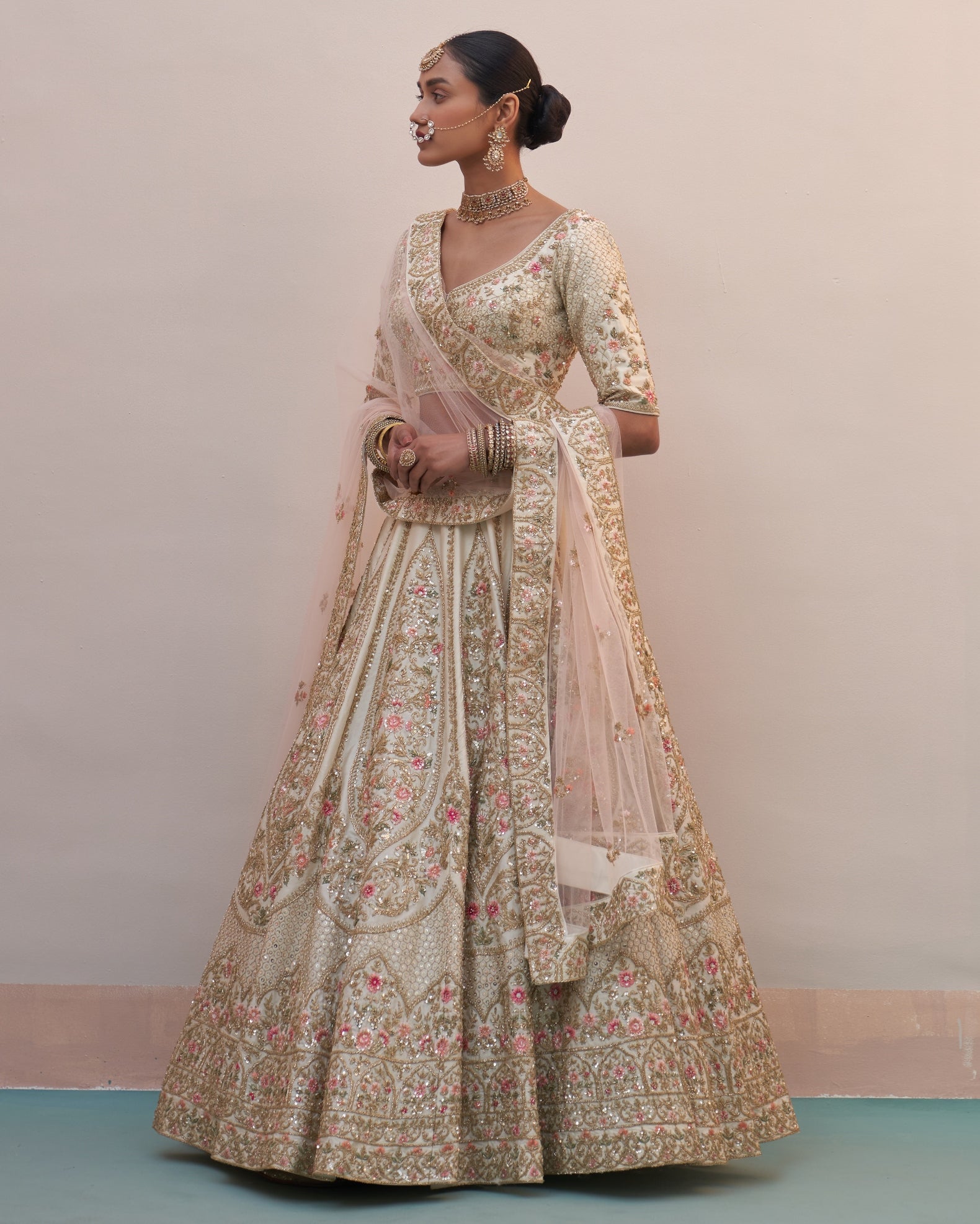 Hiya Ivory Double Dupatta Lehenga Set
