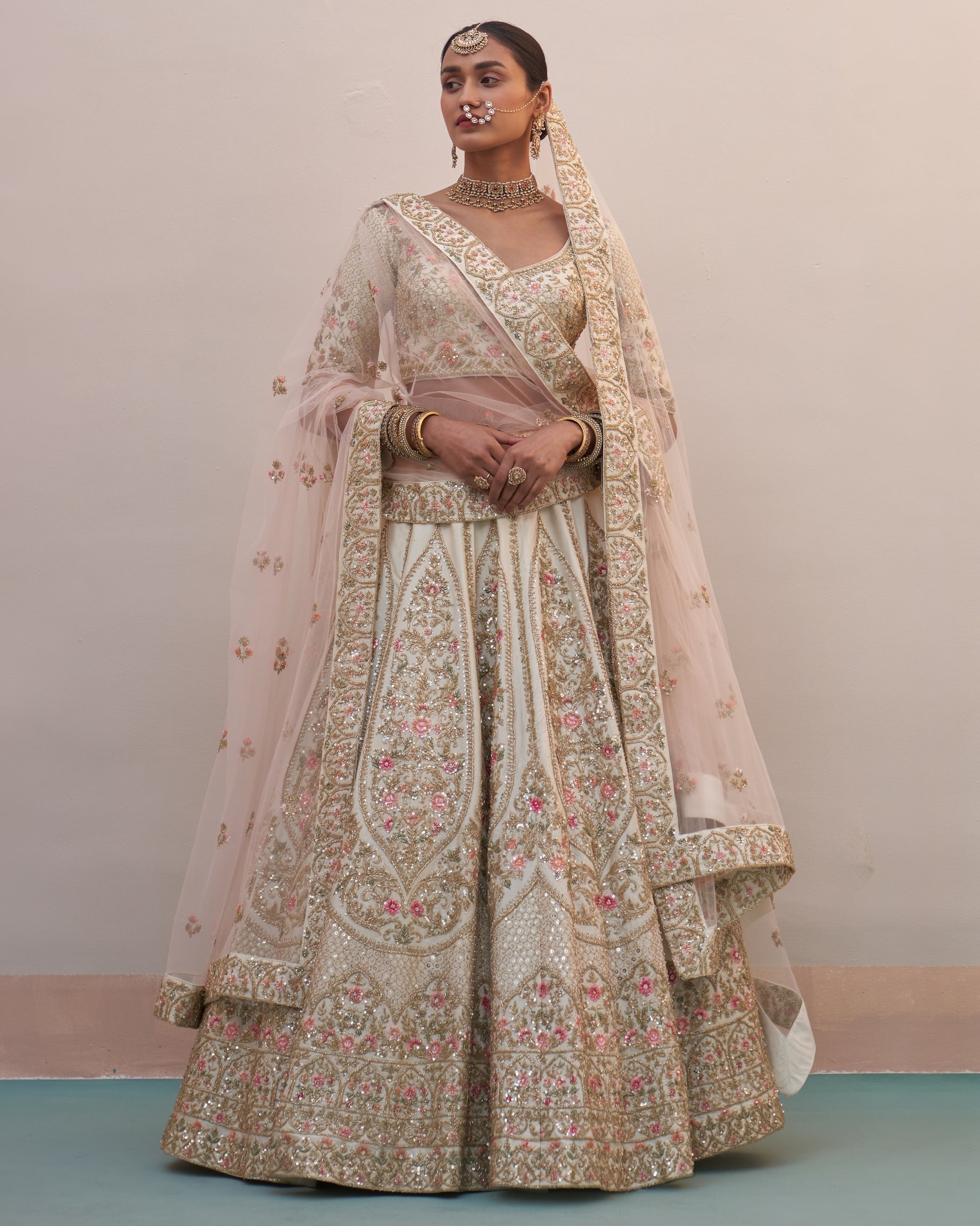 Hiya Ivory Double Dupatta Lehenga Set