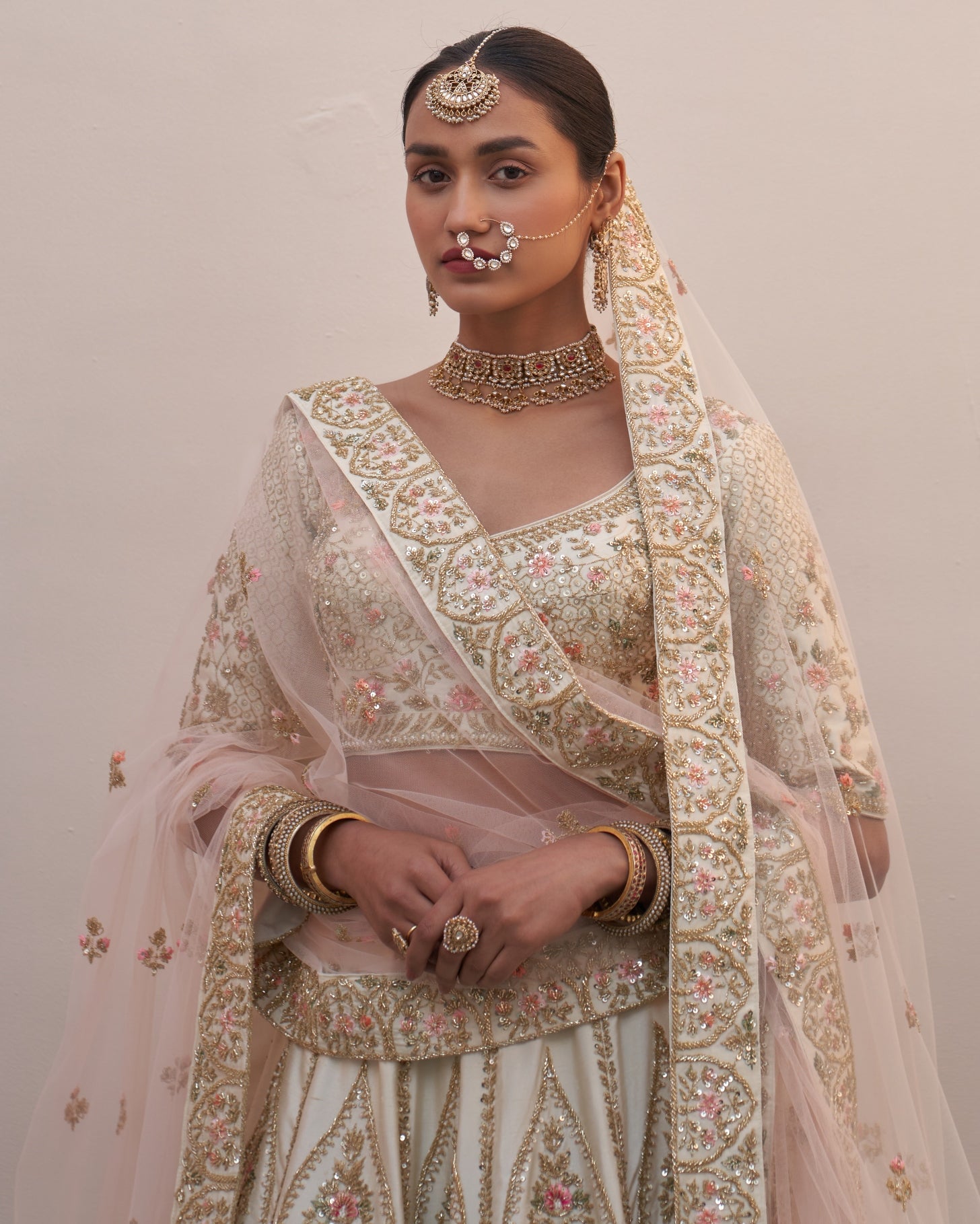 Hiya Ivory Double Dupatta Lehenga Set