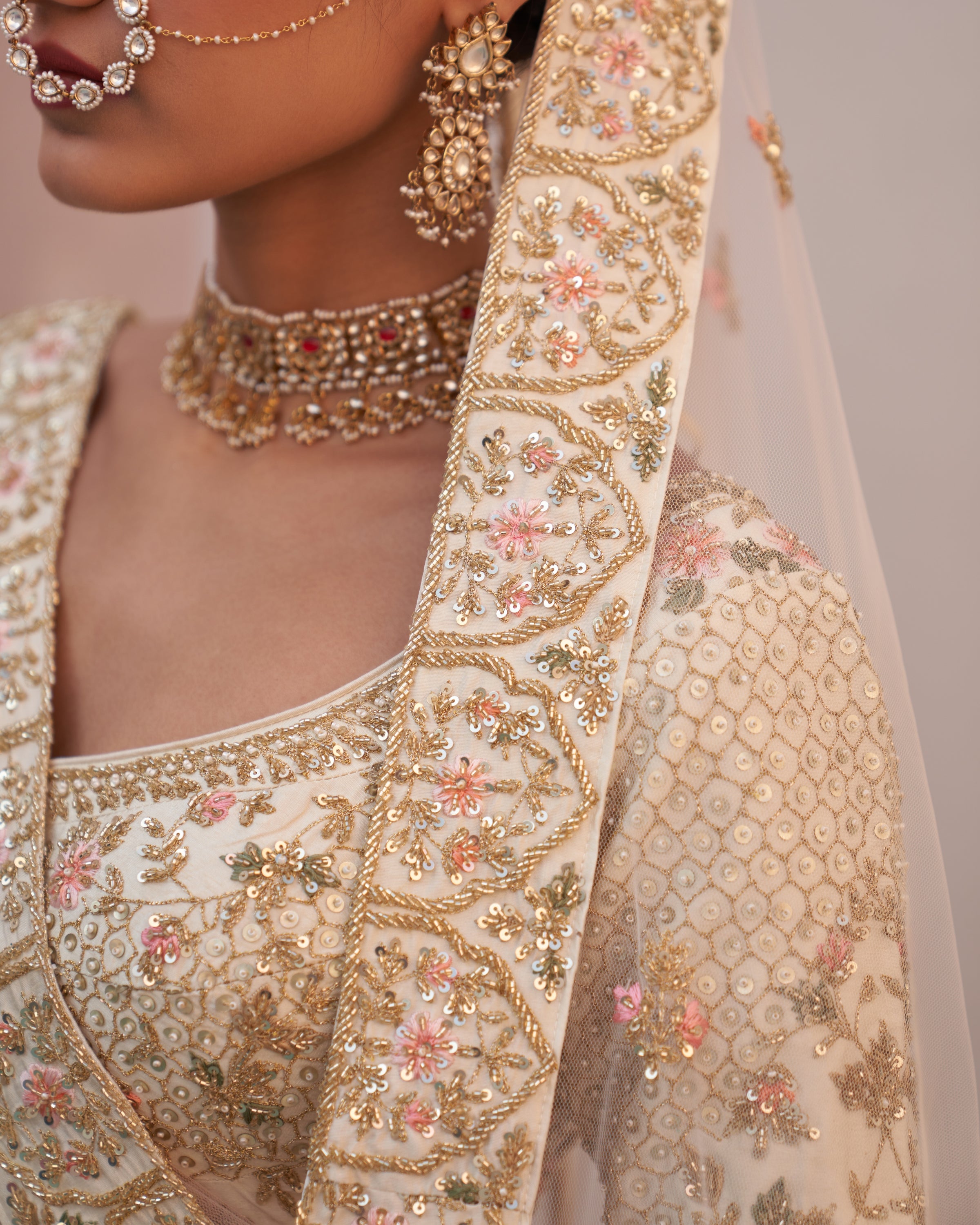 Hiya Ivory Double Dupatta Lehenga Set