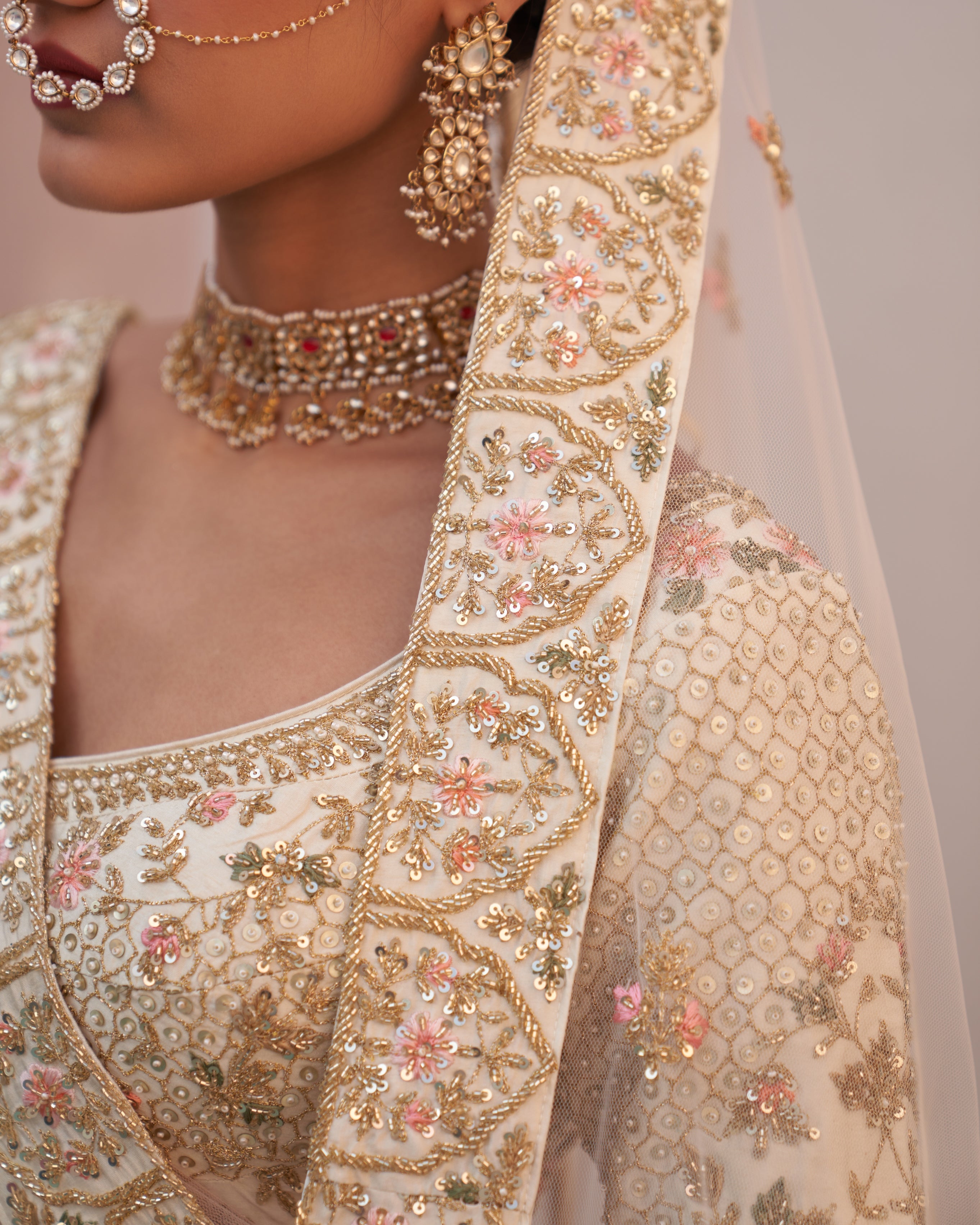 Hiya Ivory Double Dupatta Lehenga Set