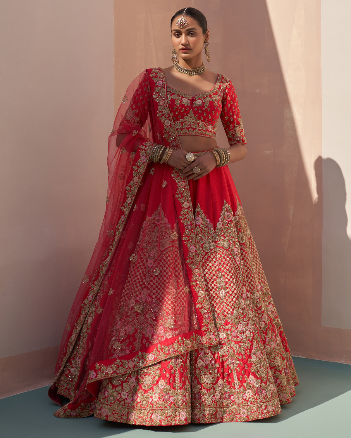 Amara Red Double Dupatta Lehenga Set