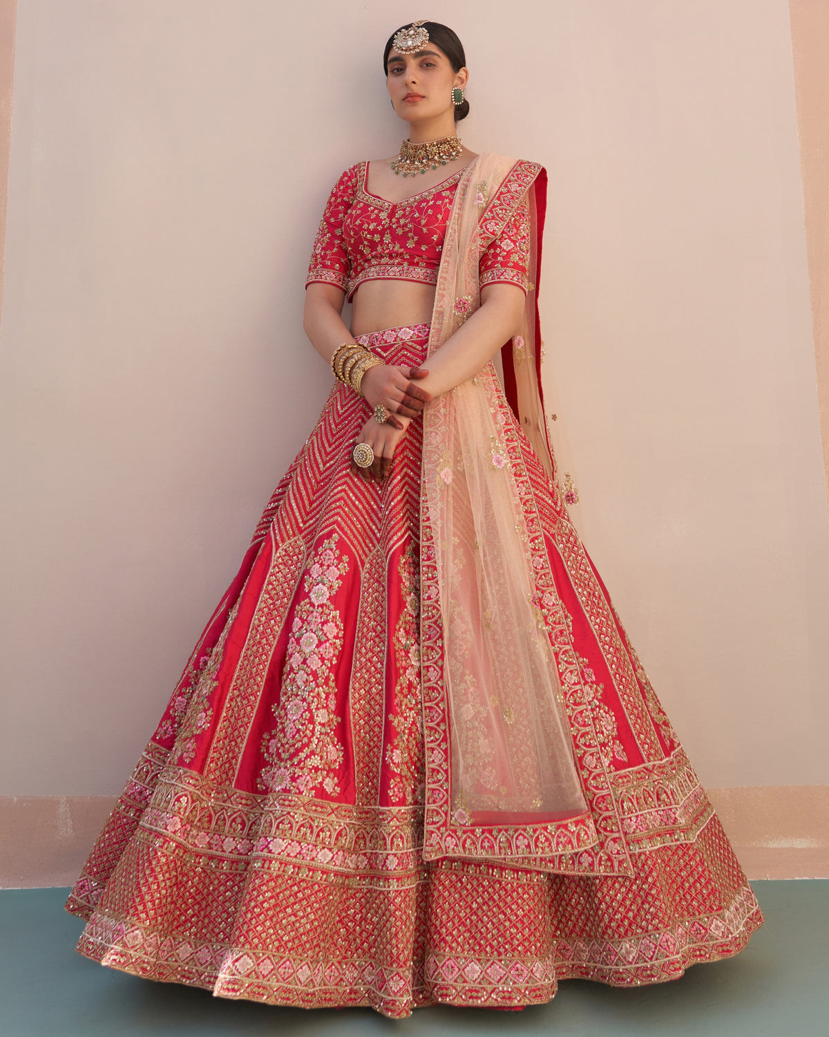 Sahana Red Double Dupatta Lehenga Set