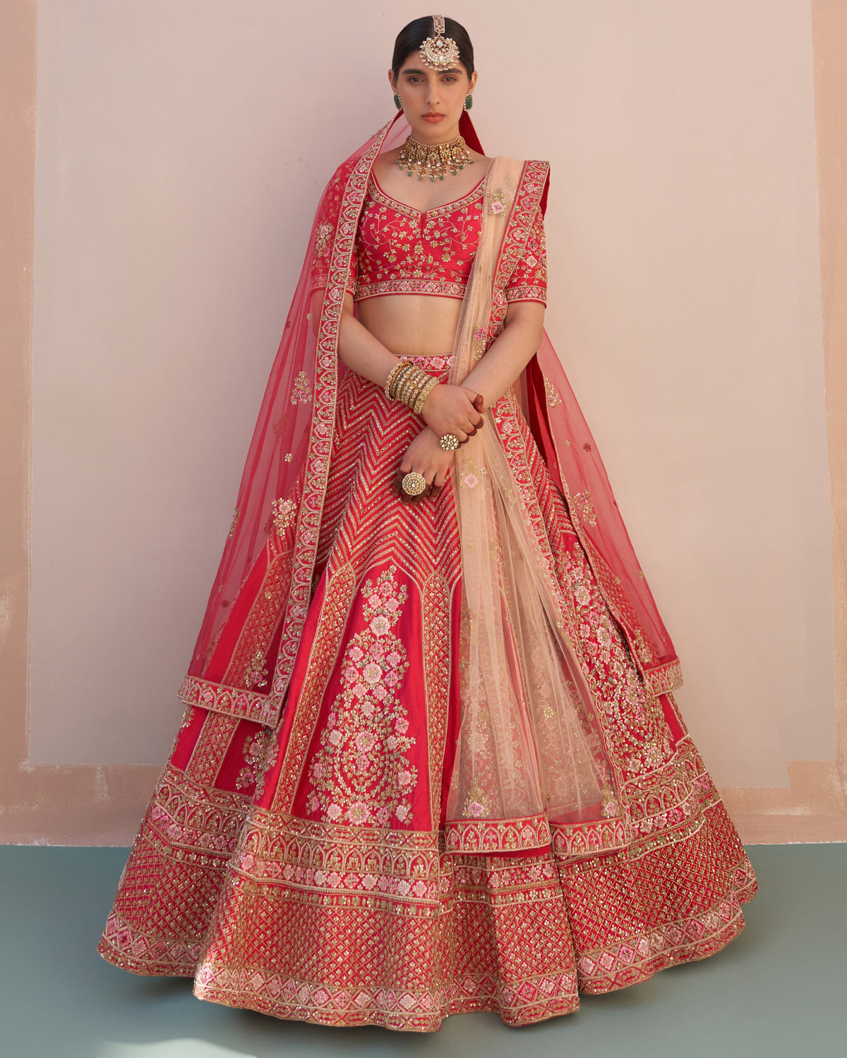 Sahana Red Double Dupatta Lehenga Set
