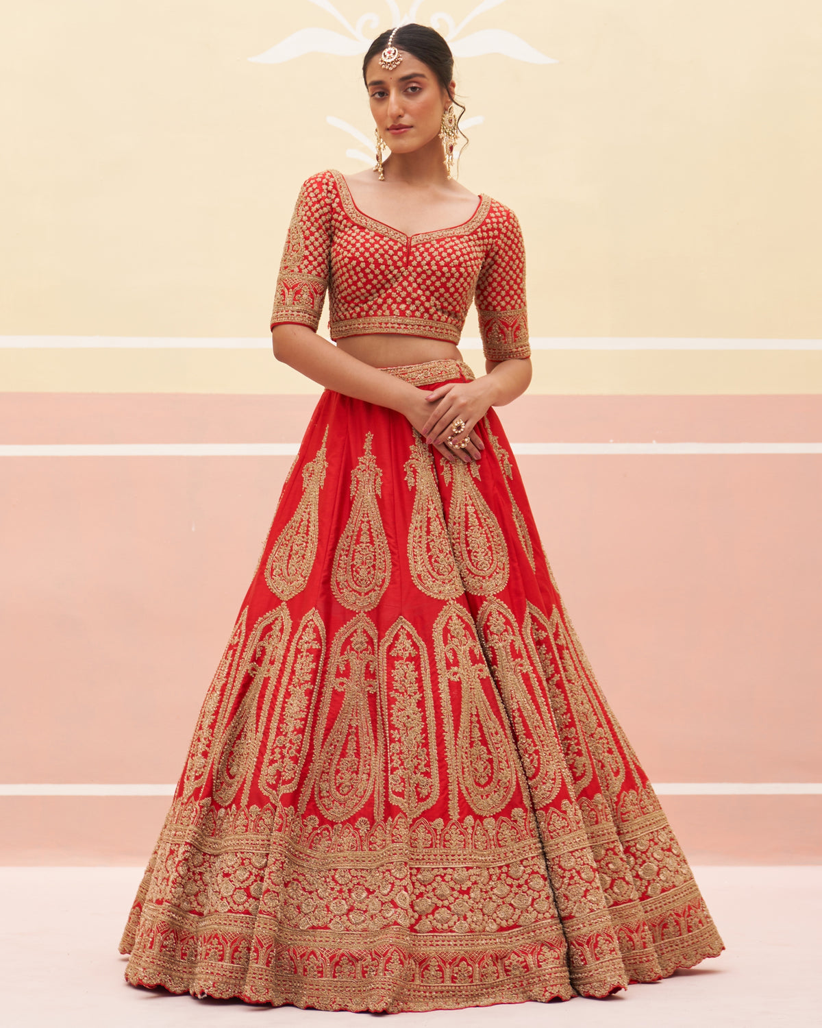 Harsha Red Raw Silk Lehenga Set