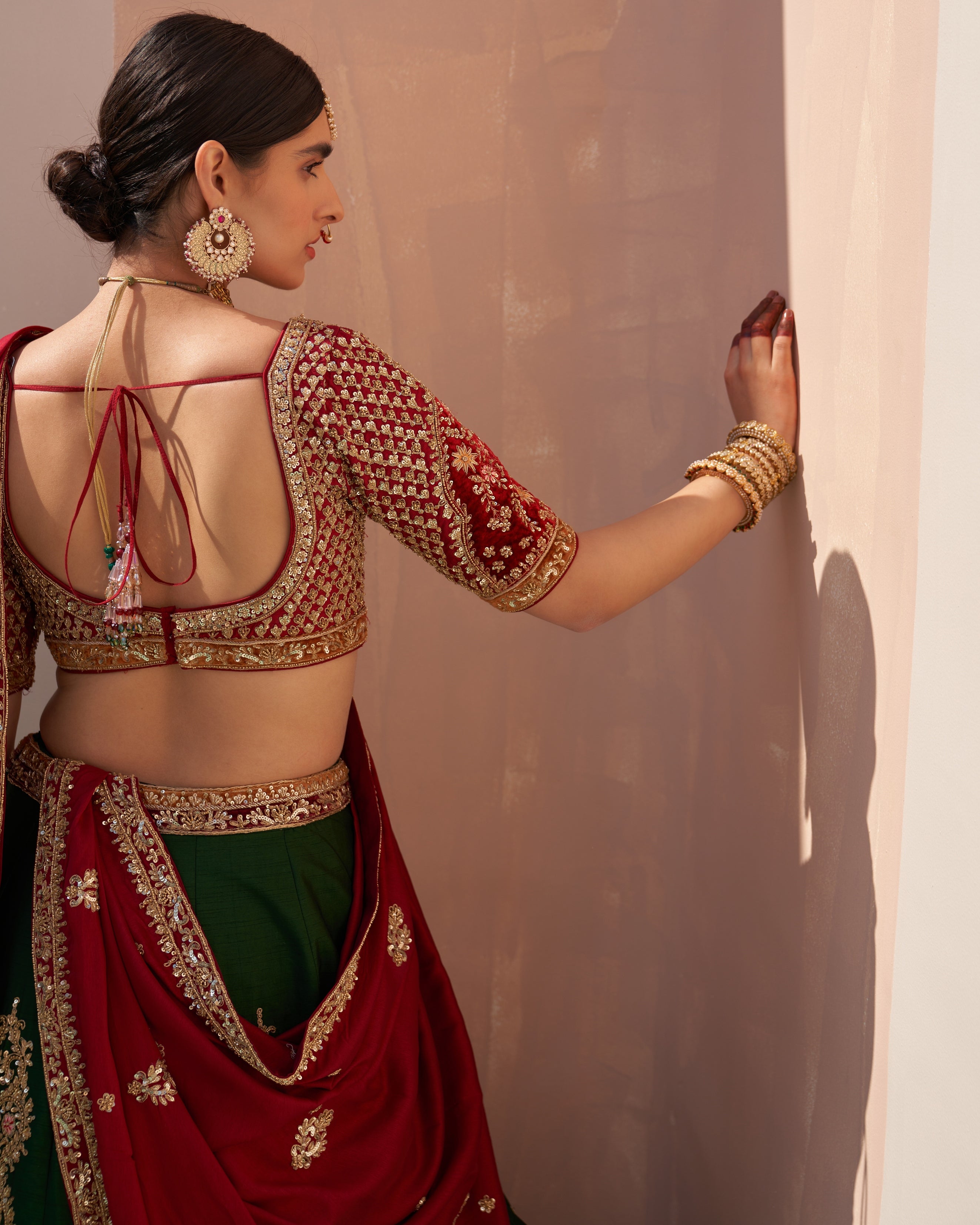 Charvi Bottle Green Double Dupatta Lehenga Set