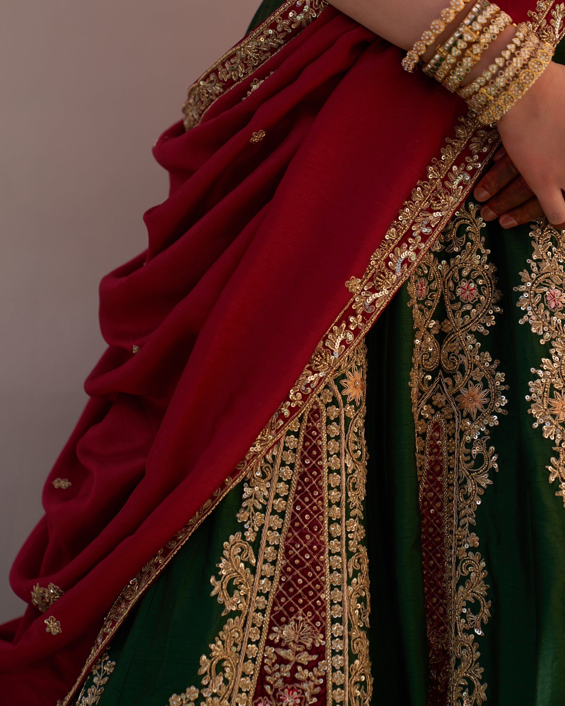 Charvi Bottle Green Double Dupatta Lehenga Set