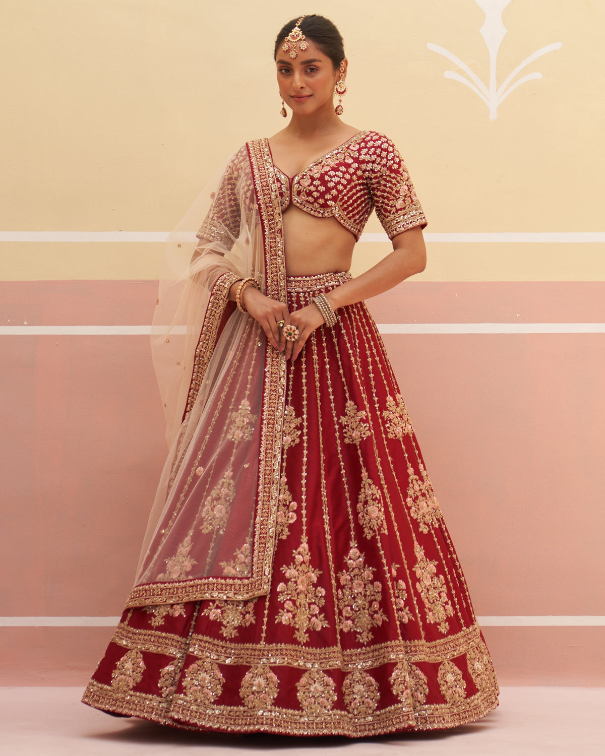 Maroon Shalu Raw Silk Lehenga Set