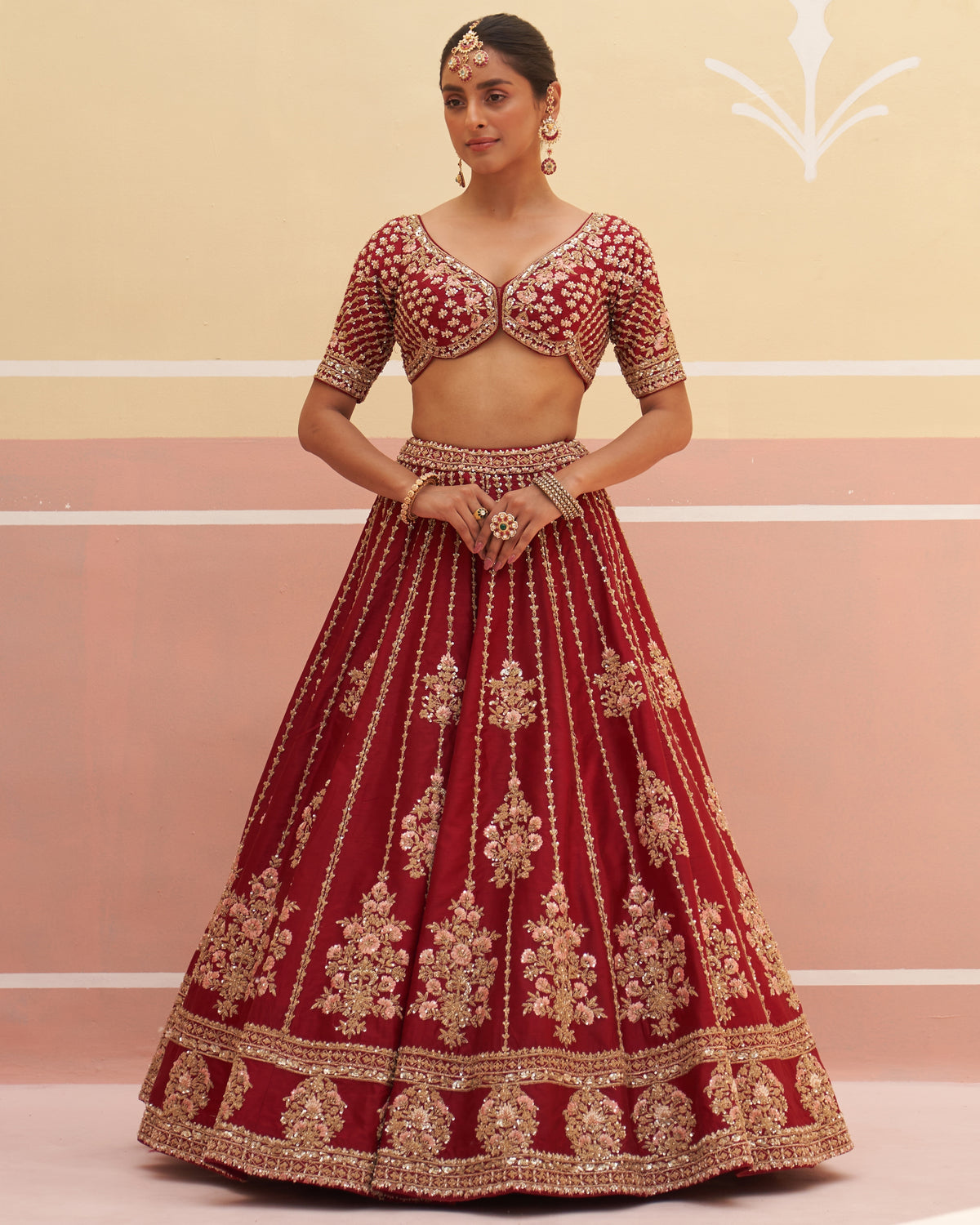 Maroon Shalu Raw Silk Lehenga Set