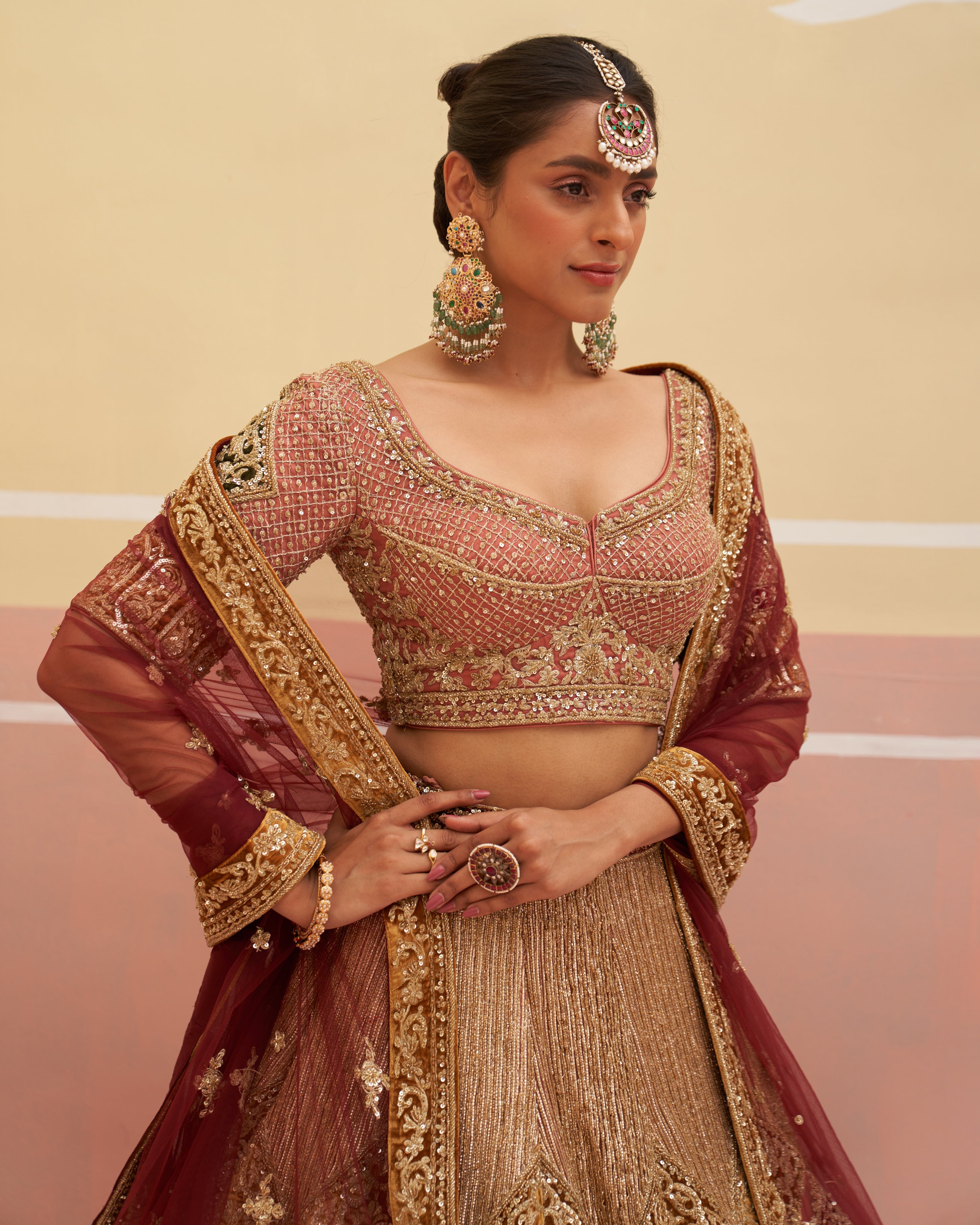 Onion Pink Organza Lehenga Set
