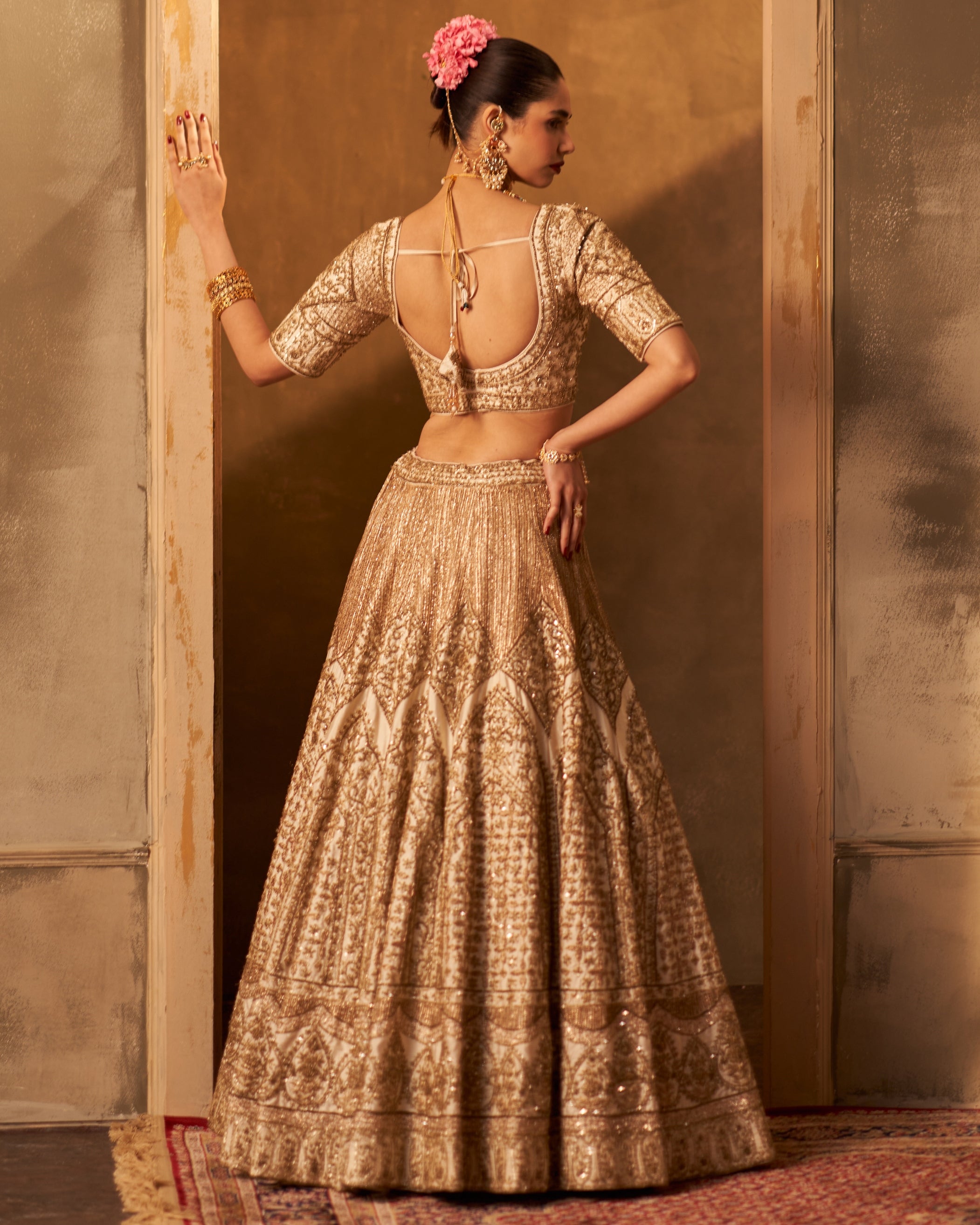 Ivory Raw Silk Double Dupatta Lehenga Set