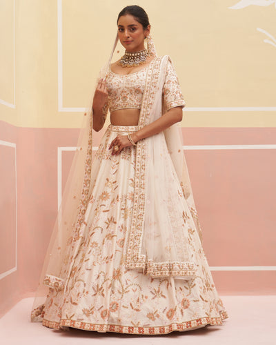 Rania Ivory Raw Silk Lehenga Set
