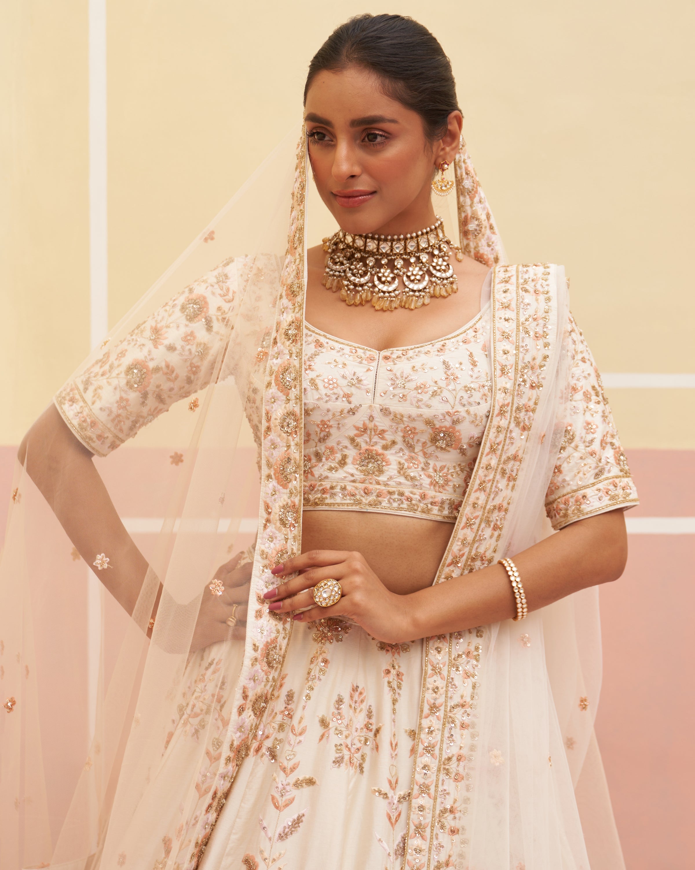 Rania Ivory Raw Silk Lehenga Set