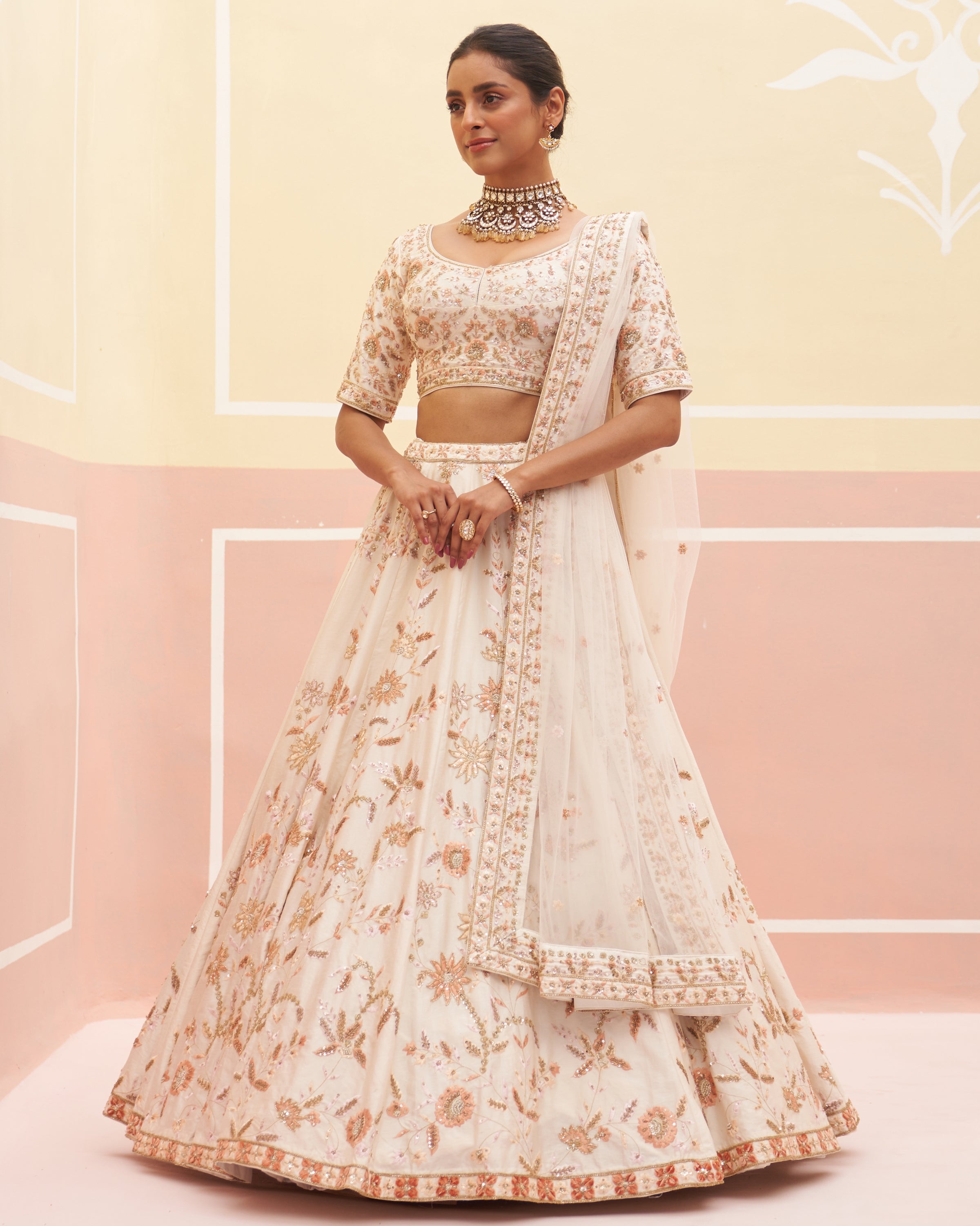 Rania Ivory Raw Silk Lehenga Set