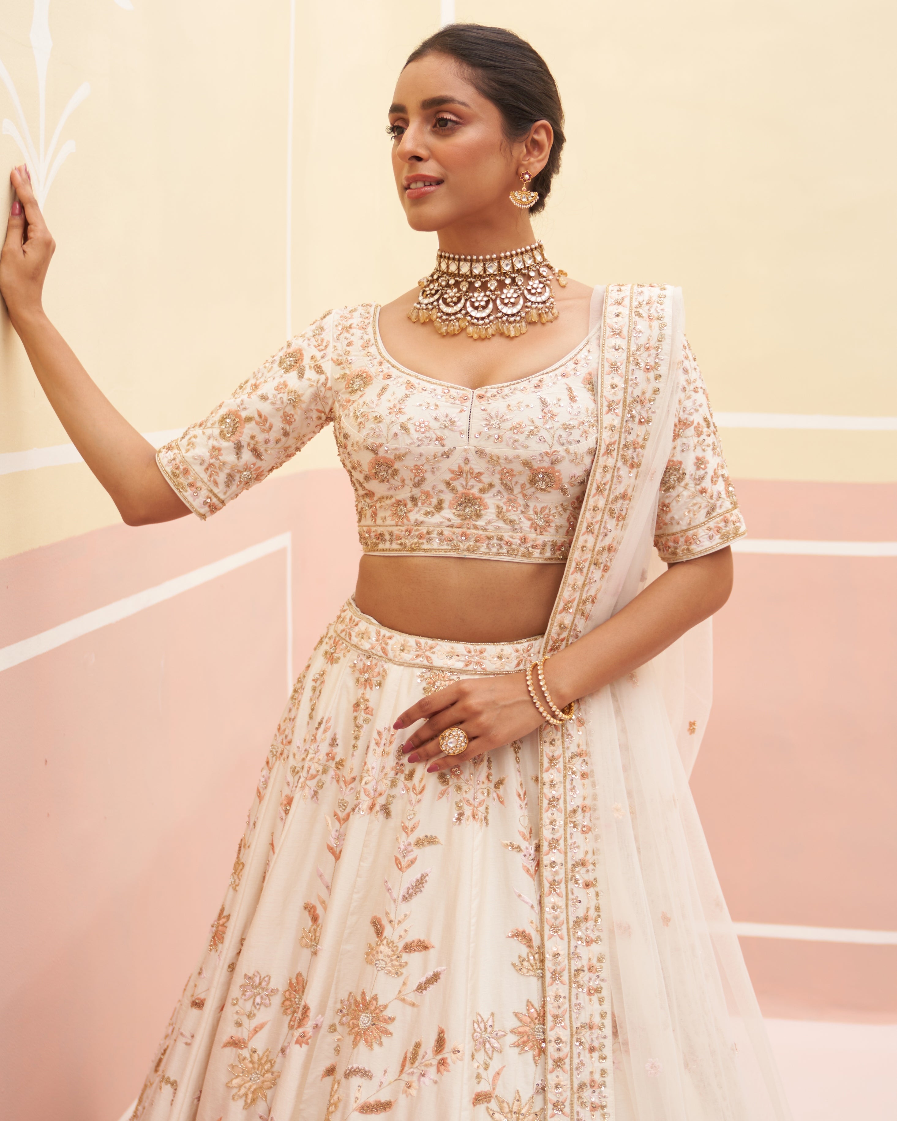 Rania Ivory Raw Silk Lehenga Set