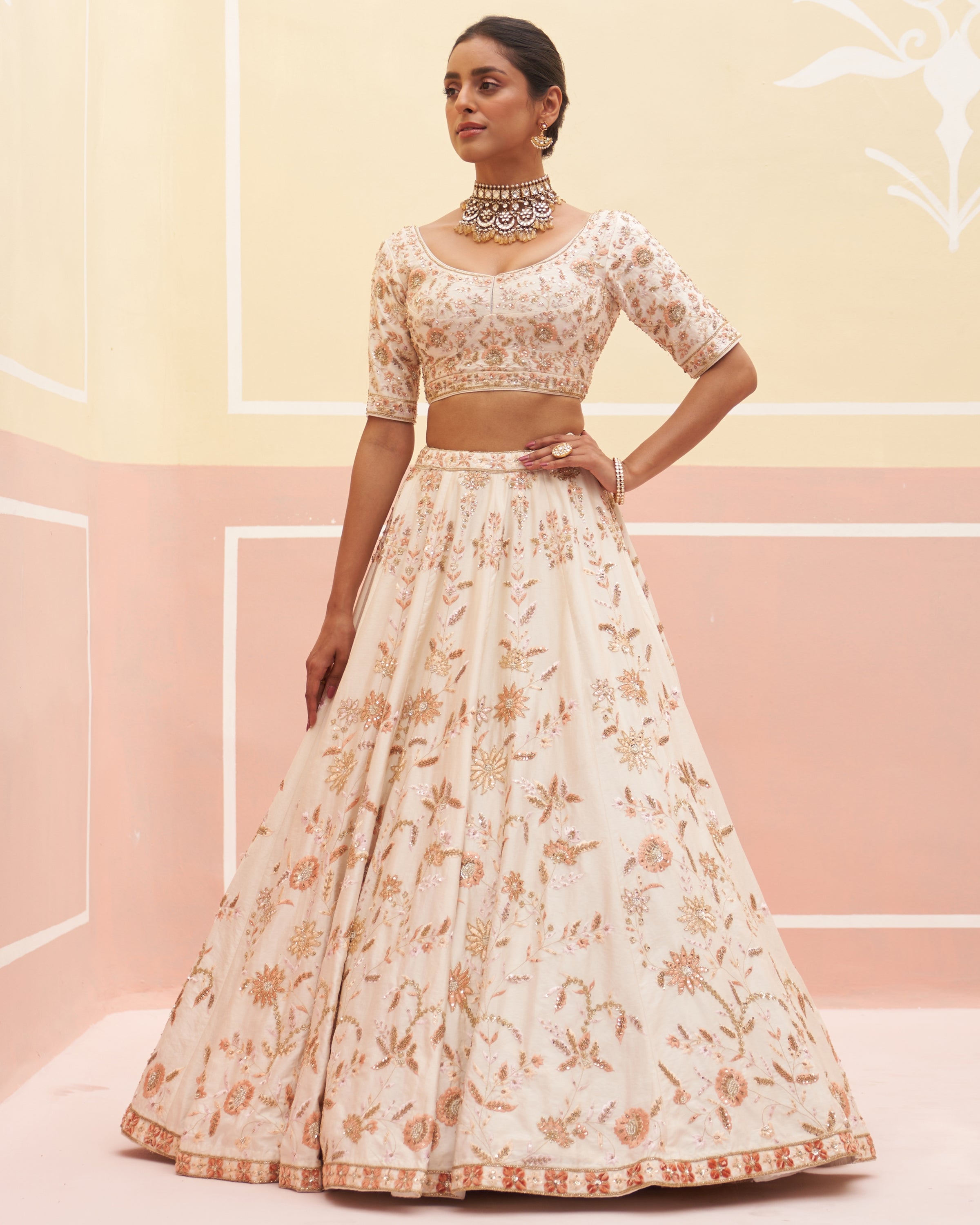 Rania Ivory Raw Silk Lehenga Set