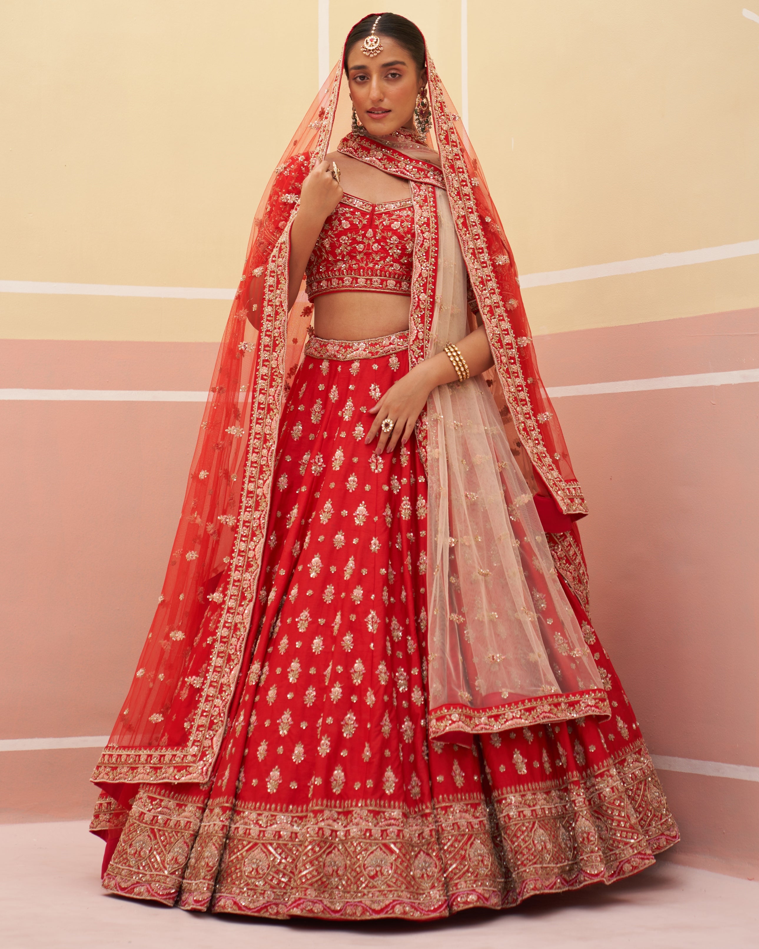 Ruby Red Raw Silk Lehenga Set