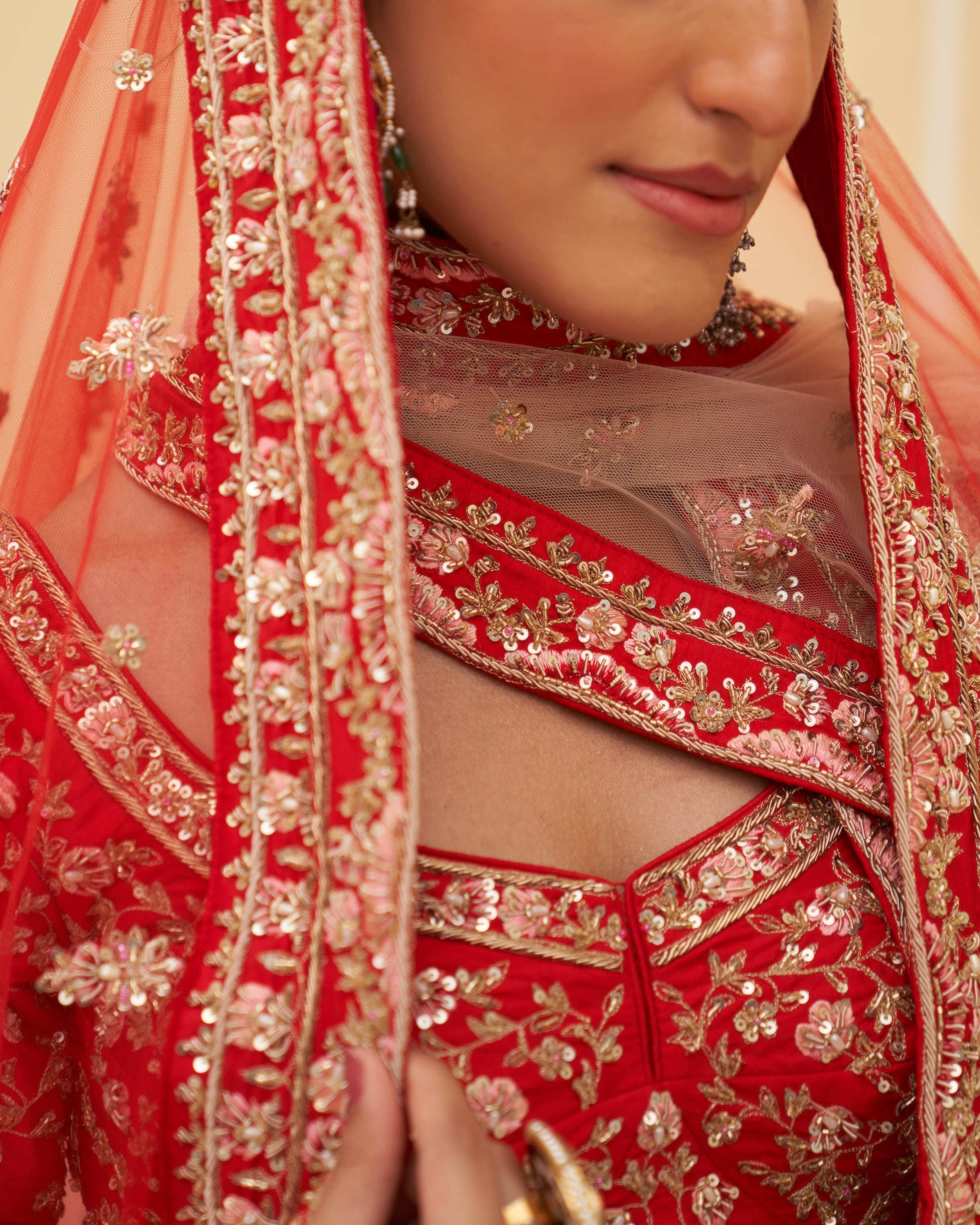 Ruby Red Raw Silk Lehenga Set