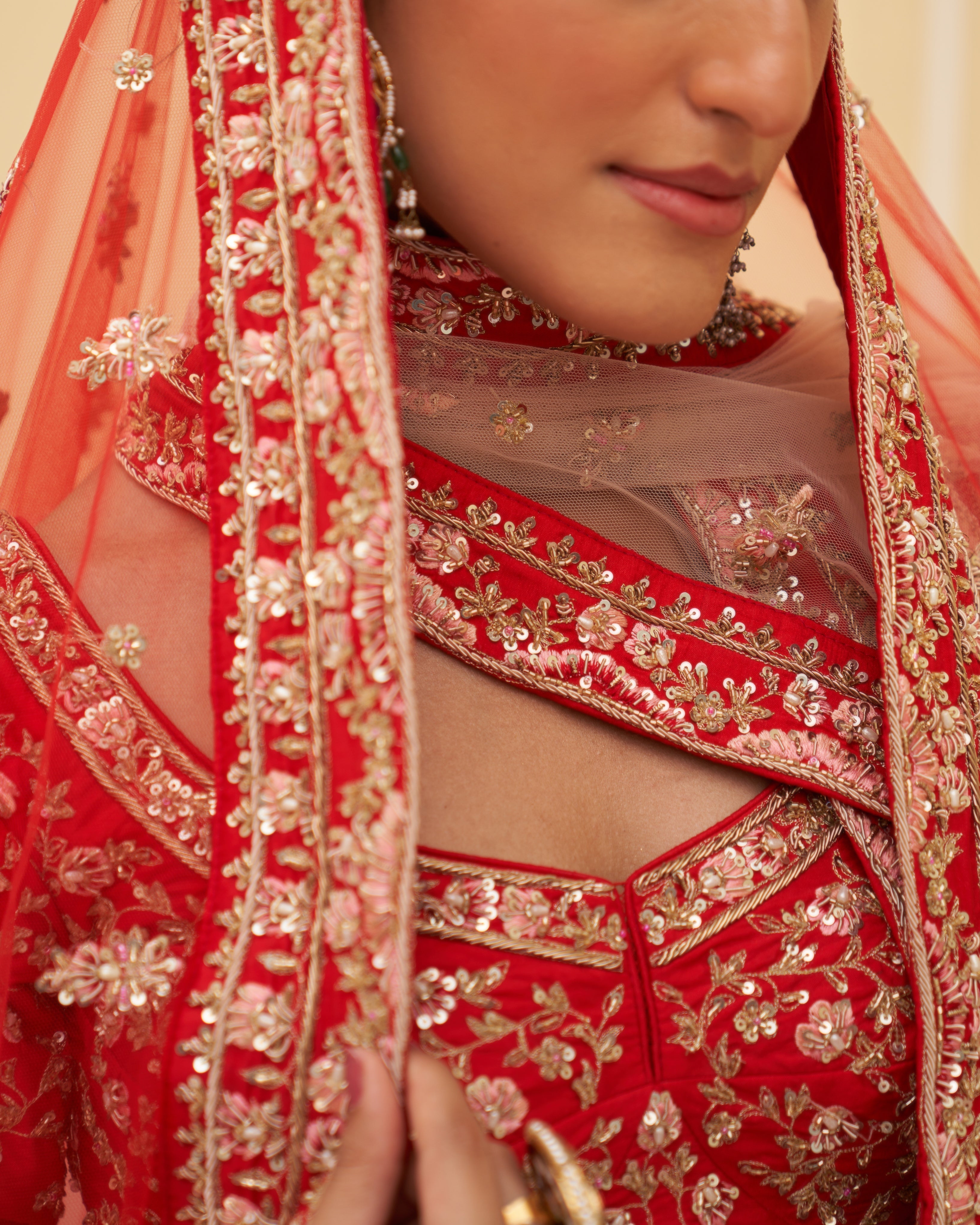 Ruby Red Raw Silk Lehenga Set