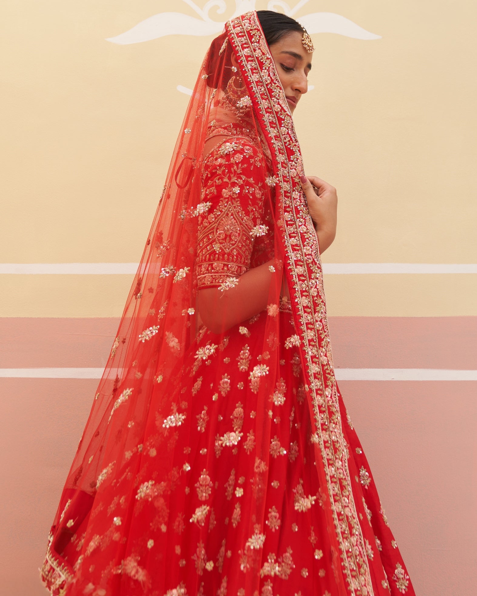 Ruby Red Raw Silk Lehenga Set