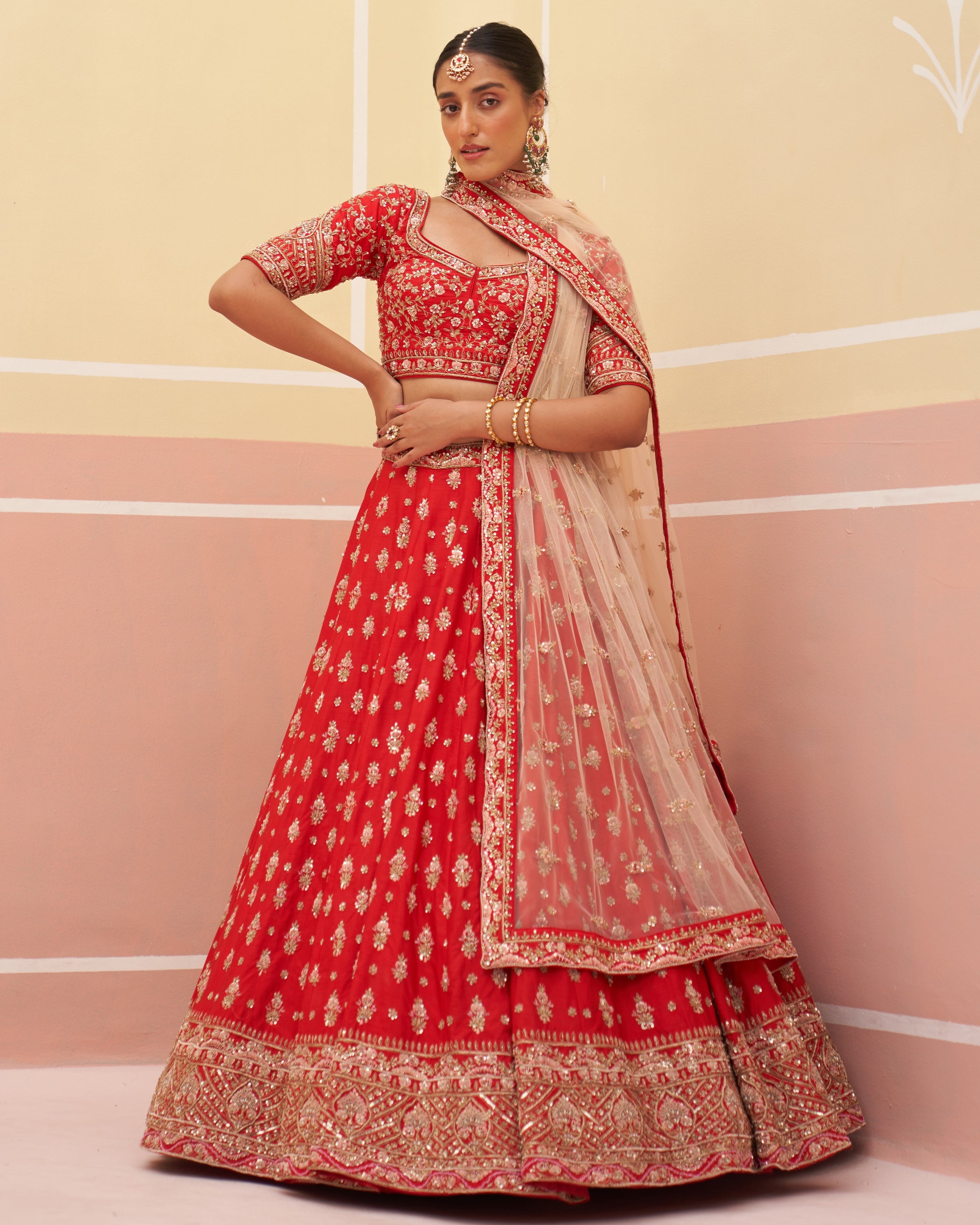 Ruby Red Raw Silk Lehenga Set