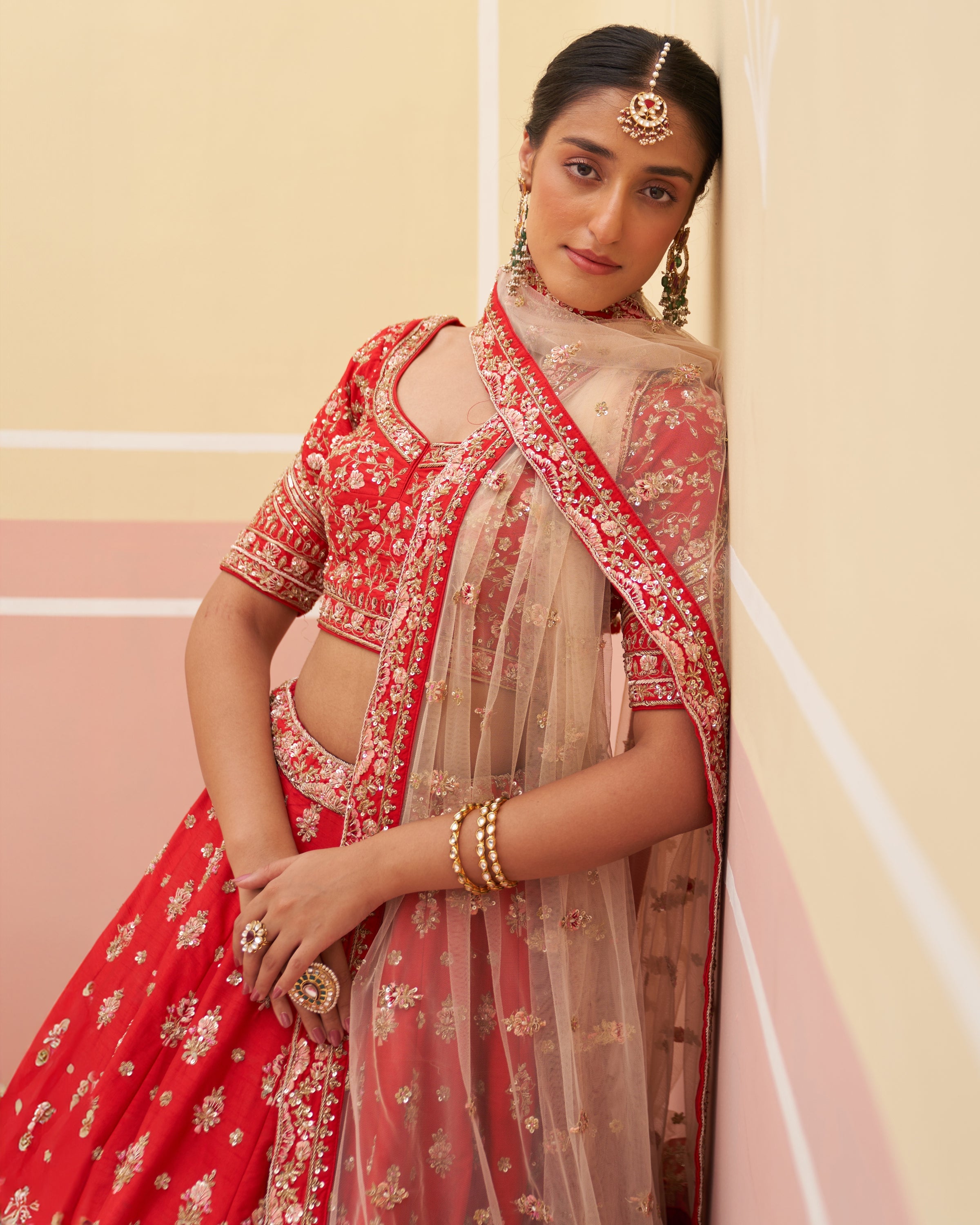 Ruby Red Raw Silk Lehenga Set