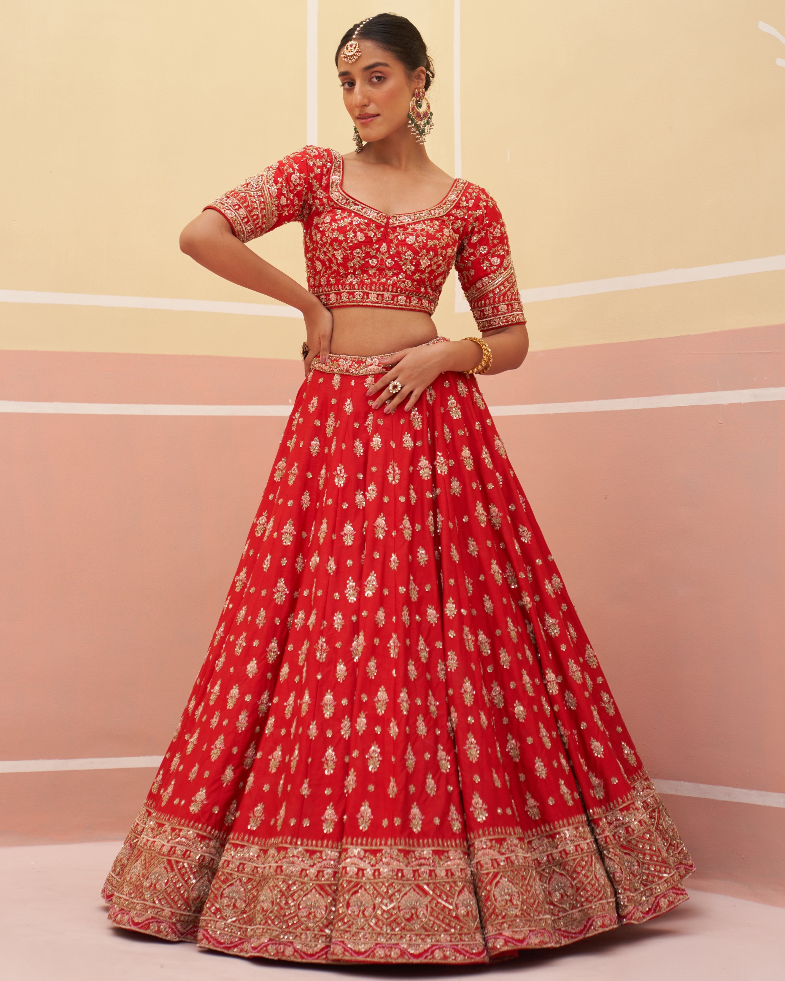 Ruby Red Raw Silk Lehenga Set