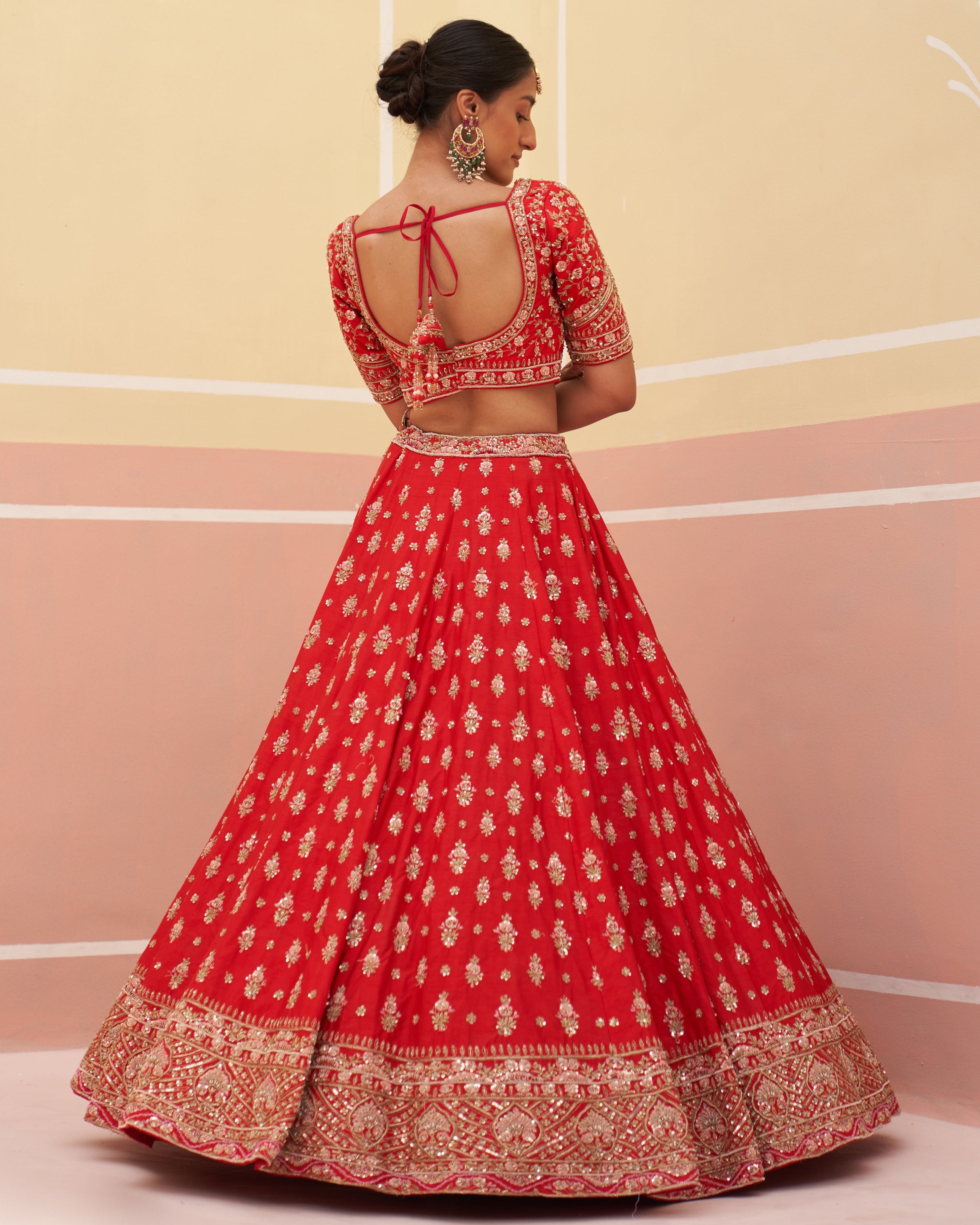 Ruby Red Raw Silk Lehenga Set