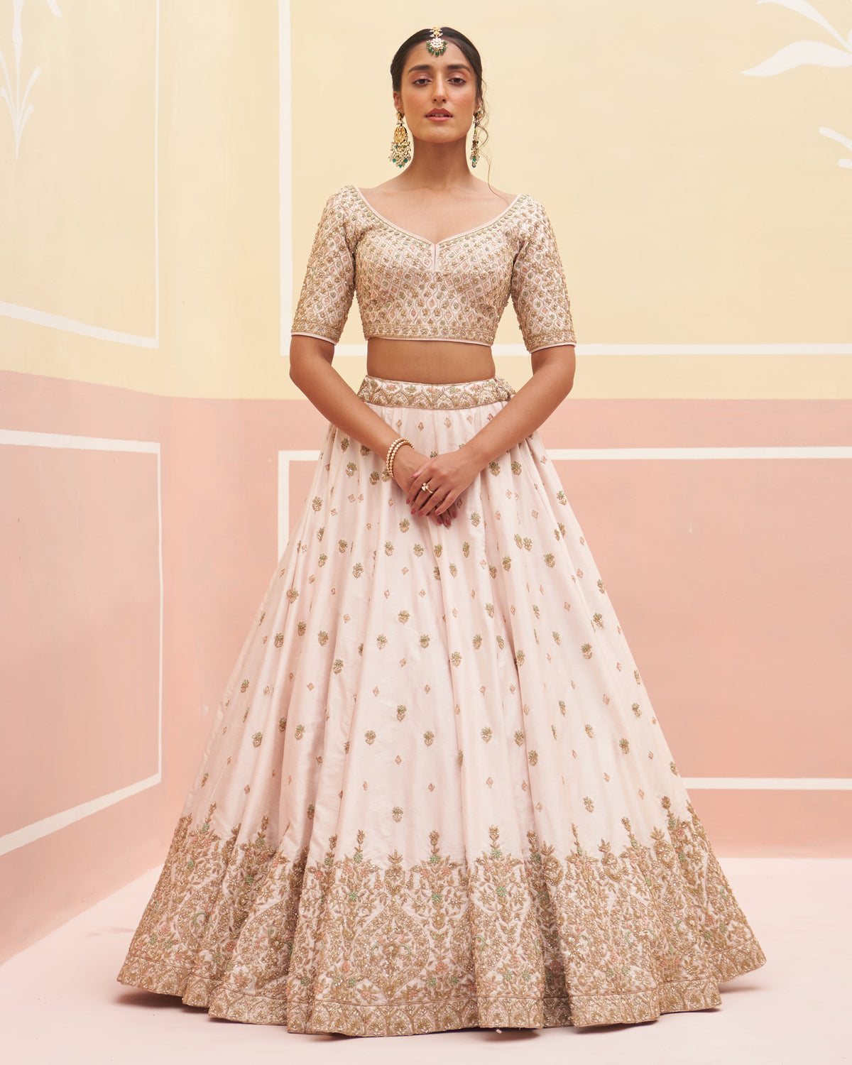 Samreen Blush Pink Raw Silk Lehnga Set