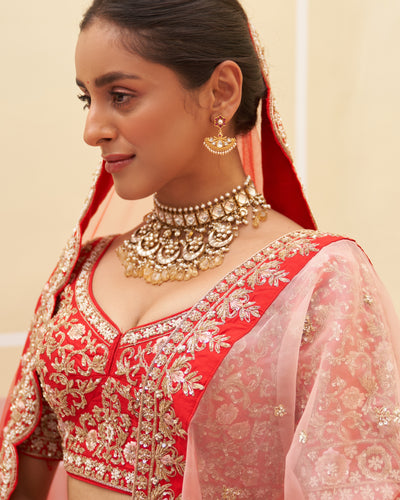 Her Highness Red Raw Silk Lehenga Set