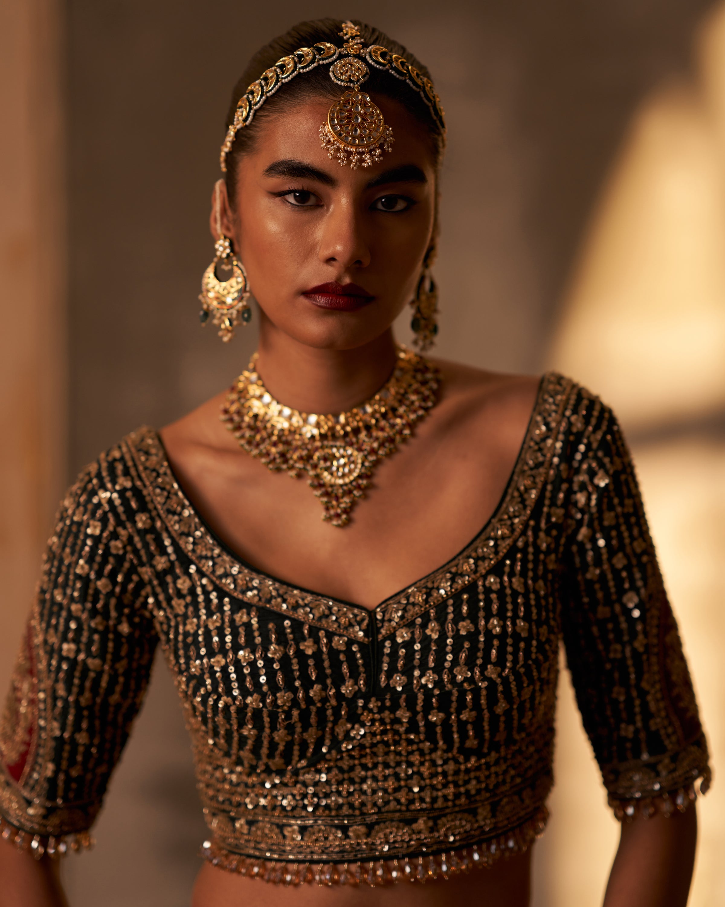 Green Raw Silk Double Dupatta Lehenga Set