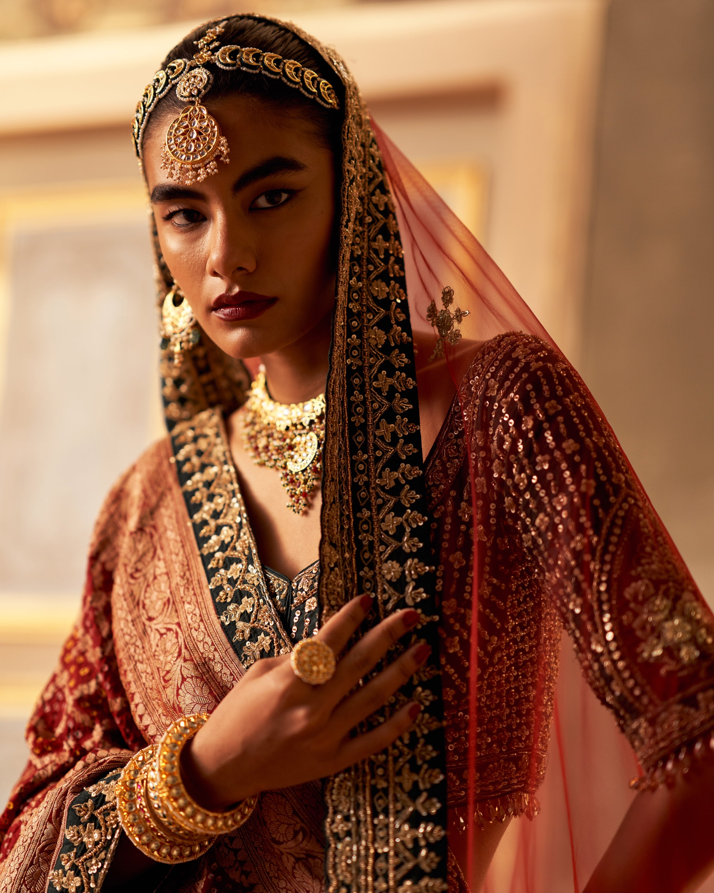 Green Raw Silk Double Dupatta Lehenga Set