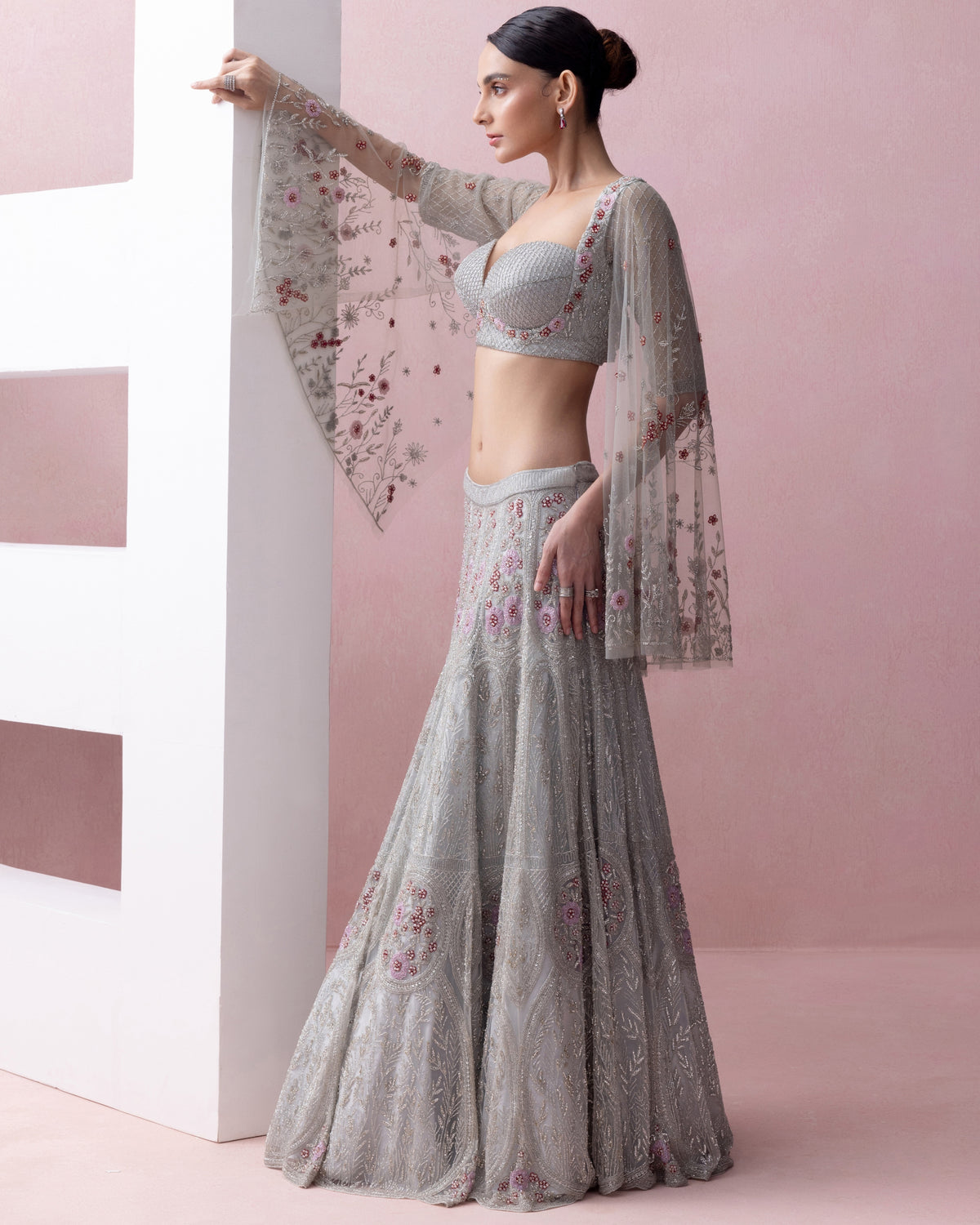 Baby Blue Bagh Lehenga With Umbrella Sleeve Blouse