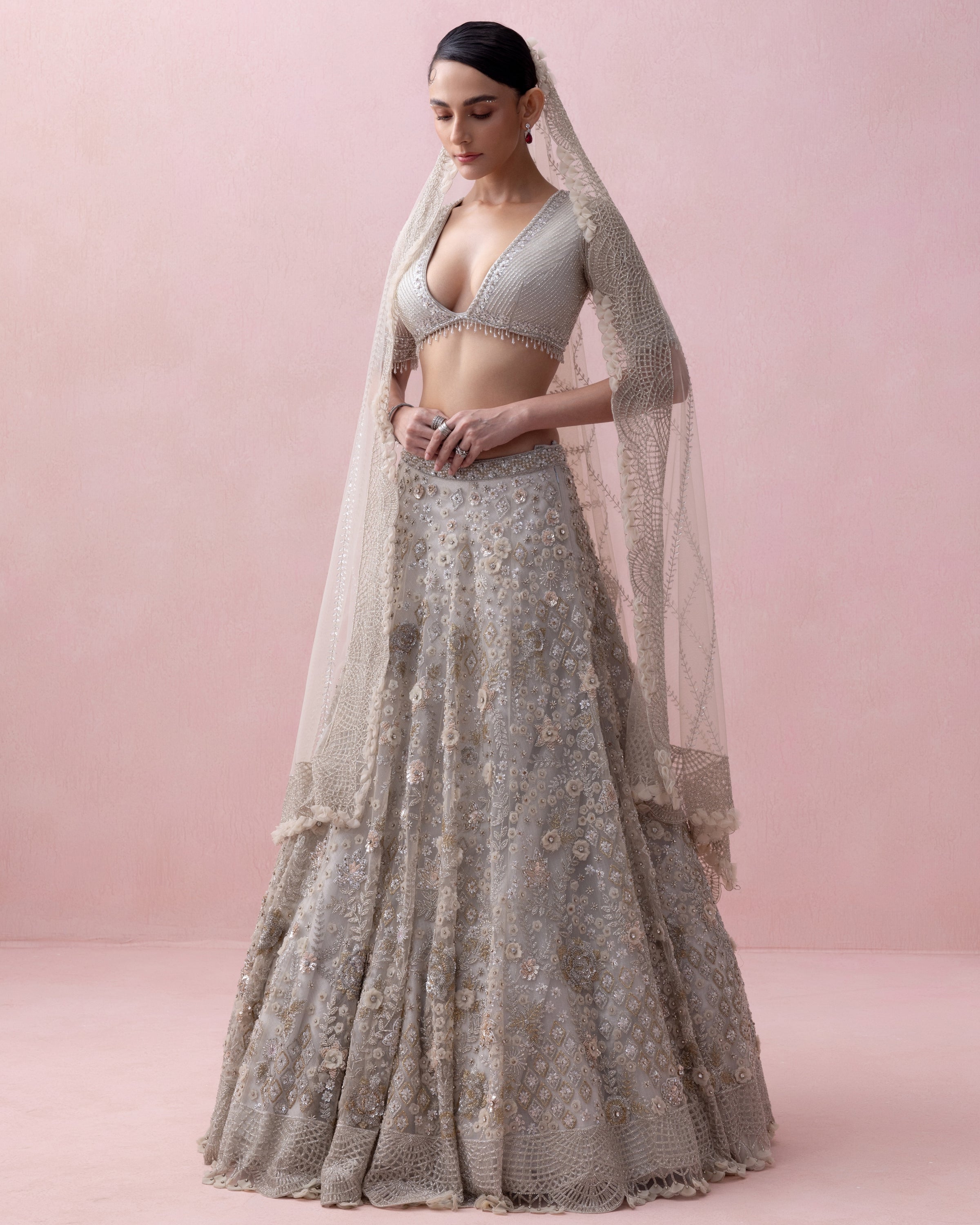 Grey Zoya 3D Embroidery Lehenga Set