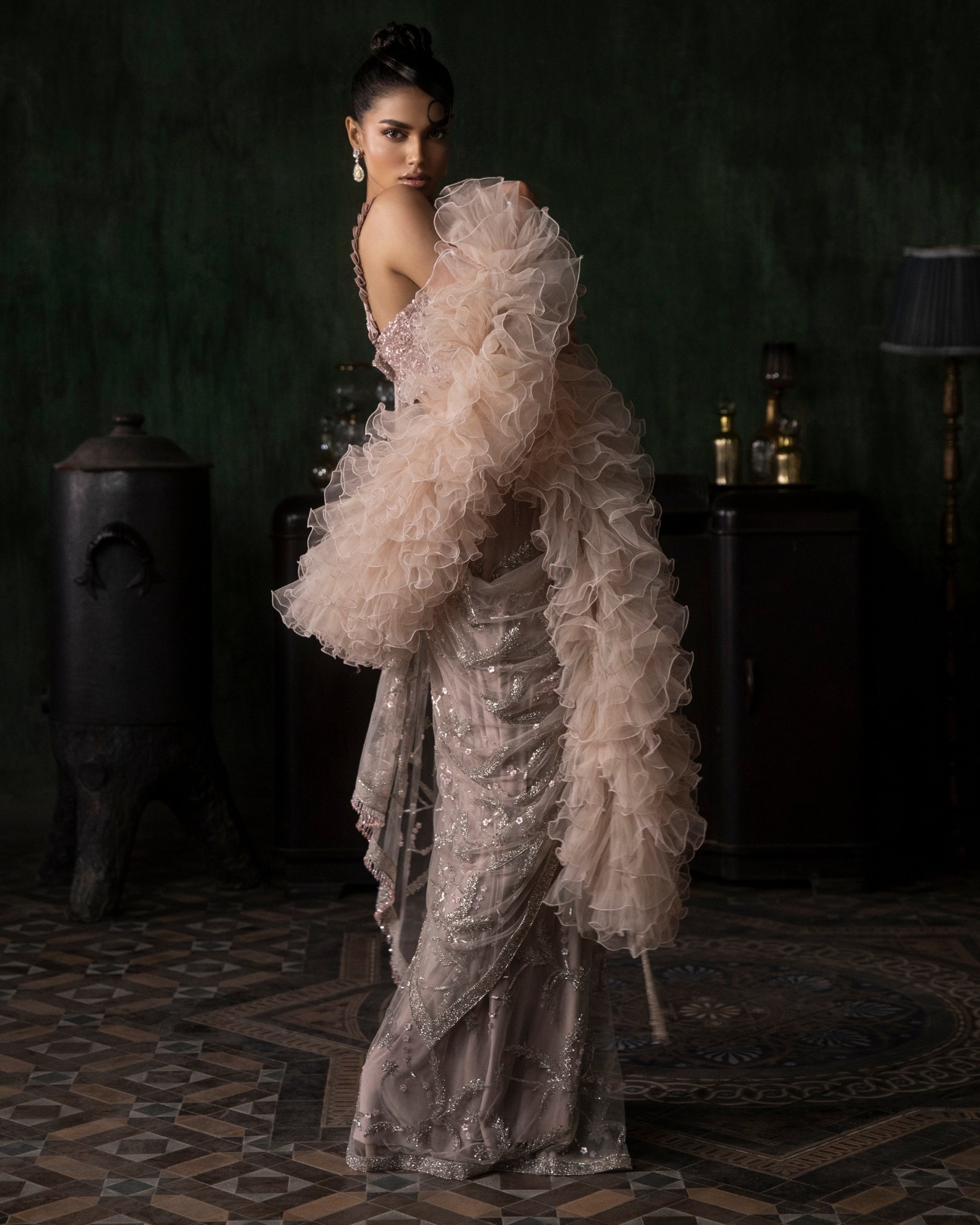 Stone Pre-Stitched Sari With Sequinned Blouse Set