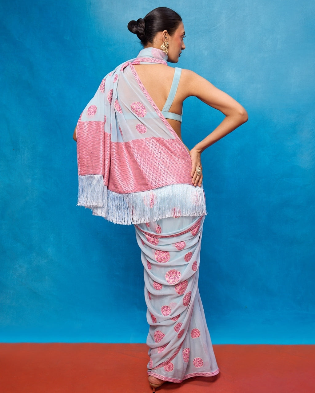 Handwoven Ice Blue Chiffon Banarasi Sari
