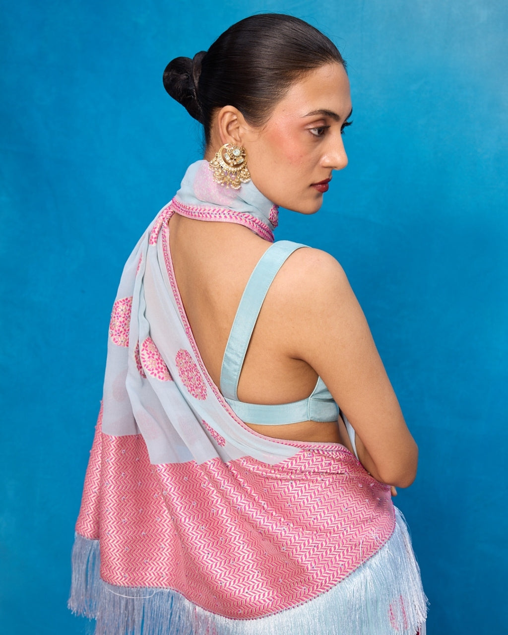 Handwoven Ice Blue Chiffon Banarasi Sari