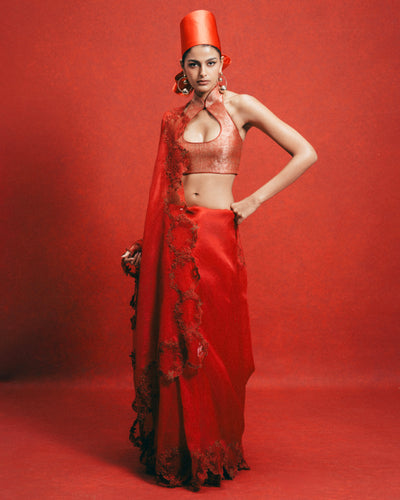 Handwoven Red Kora Banarasi Sari