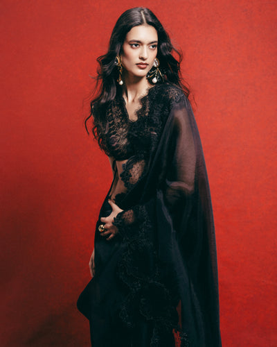 Handwoven Black Kora Banarasi Sari