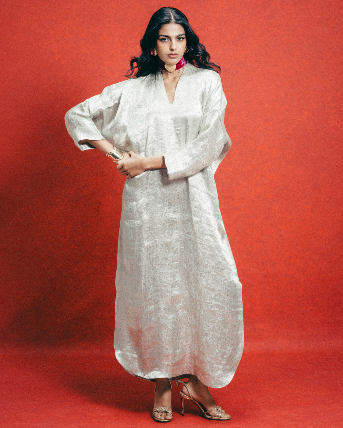 Handwoven Sea Green Banarasi Kaftan