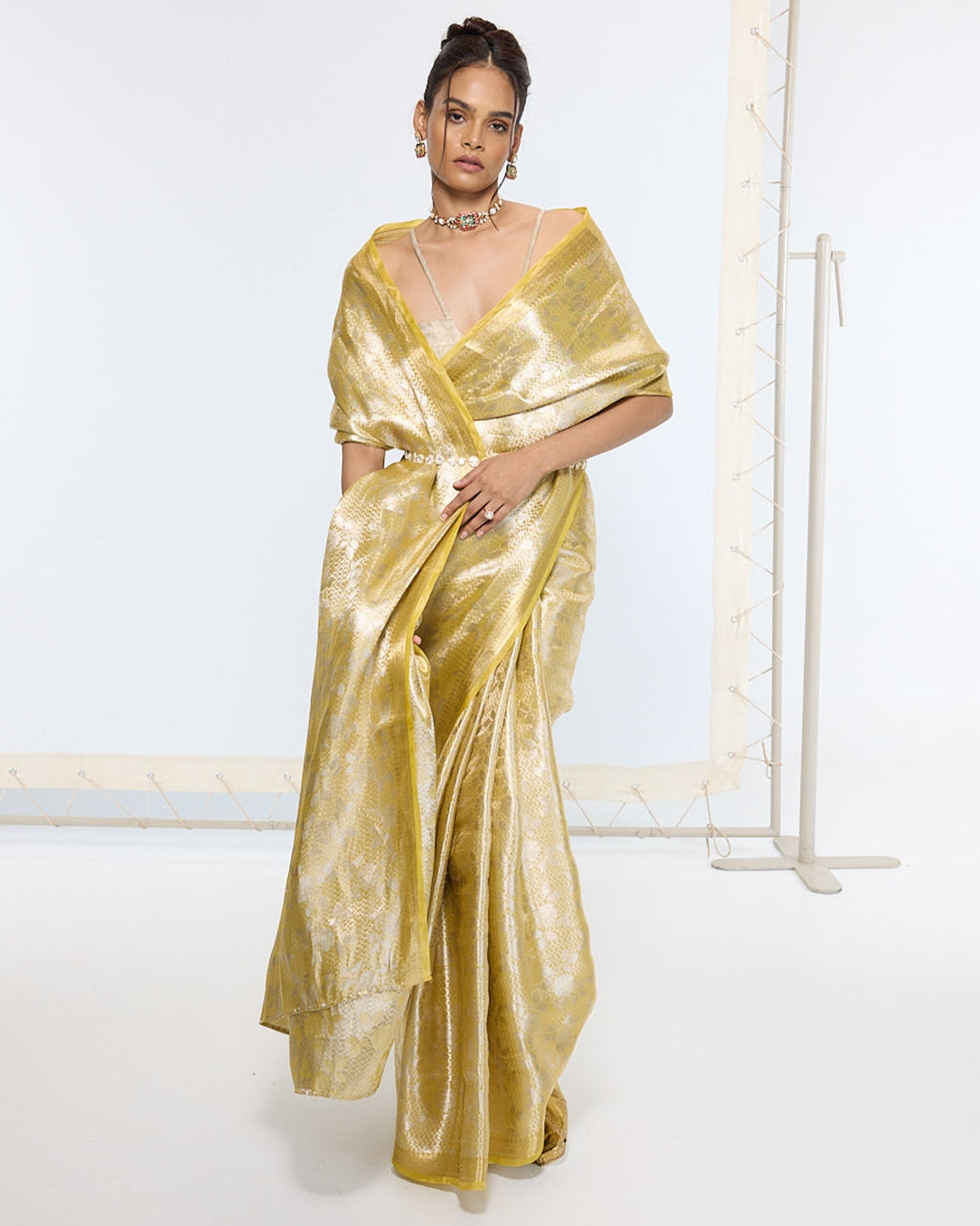 Handwoven Golden Ember Tissue Sari