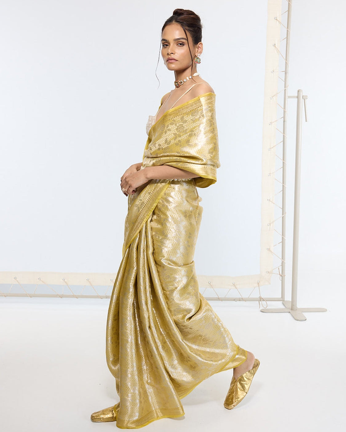 Handwoven Golden Ember Tissue Sari