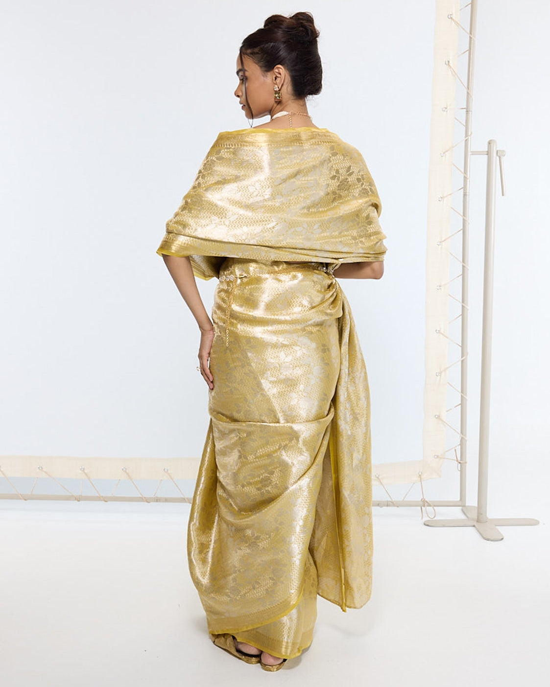 Handwoven Golden Ember Tissue Sari