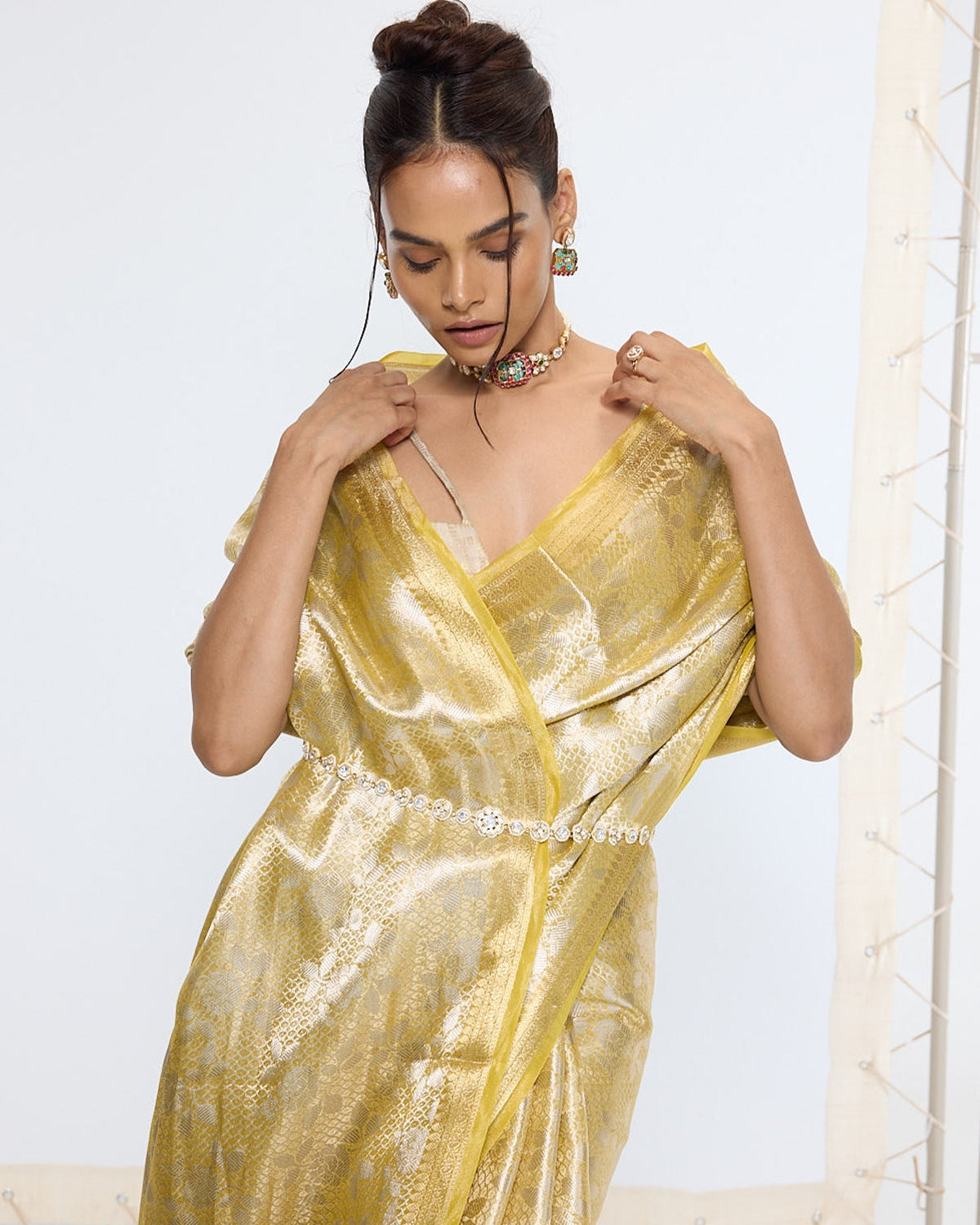 Handwoven Golden Ember Tissue Sari