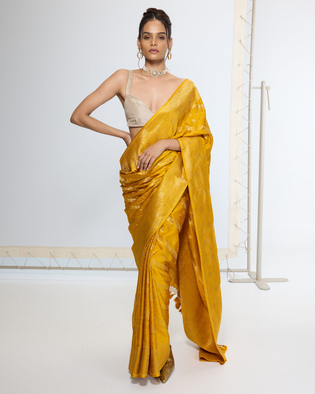 Handwoven Saffron Yellow Sari