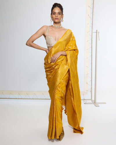 Handwoven Saffron Yellow Sari