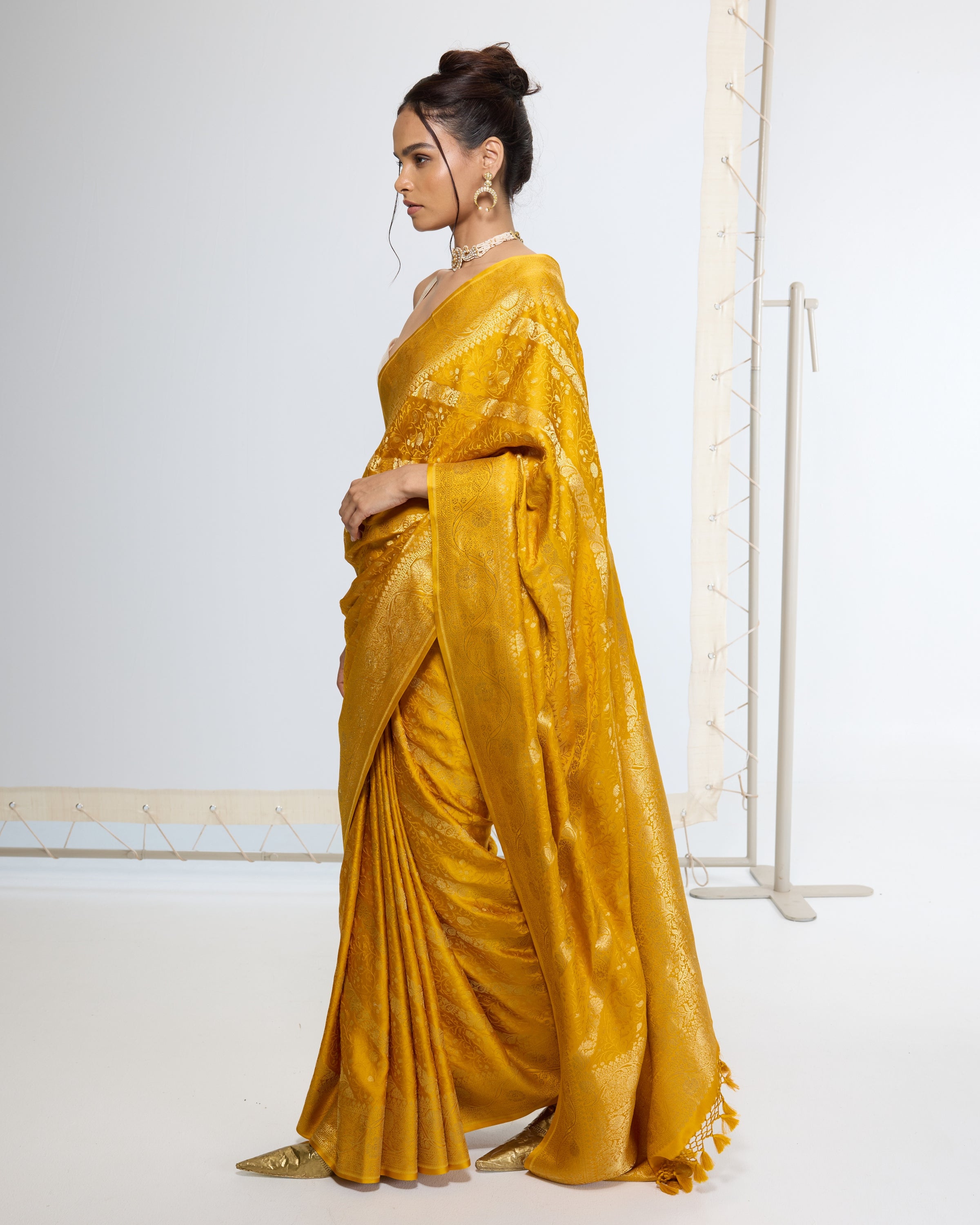 Handwoven Saffron Yellow Sari